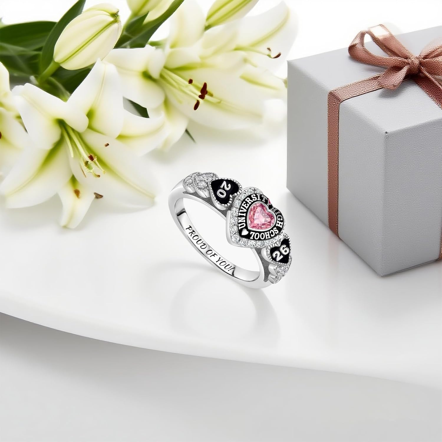 Customizable Class Rings High School and College Graduates,Graduation Ring Personalized,925 Sterling Silver/10k/14k/18k High School Rings,Birthstone Class Of 2026 Ring Graduation Gift