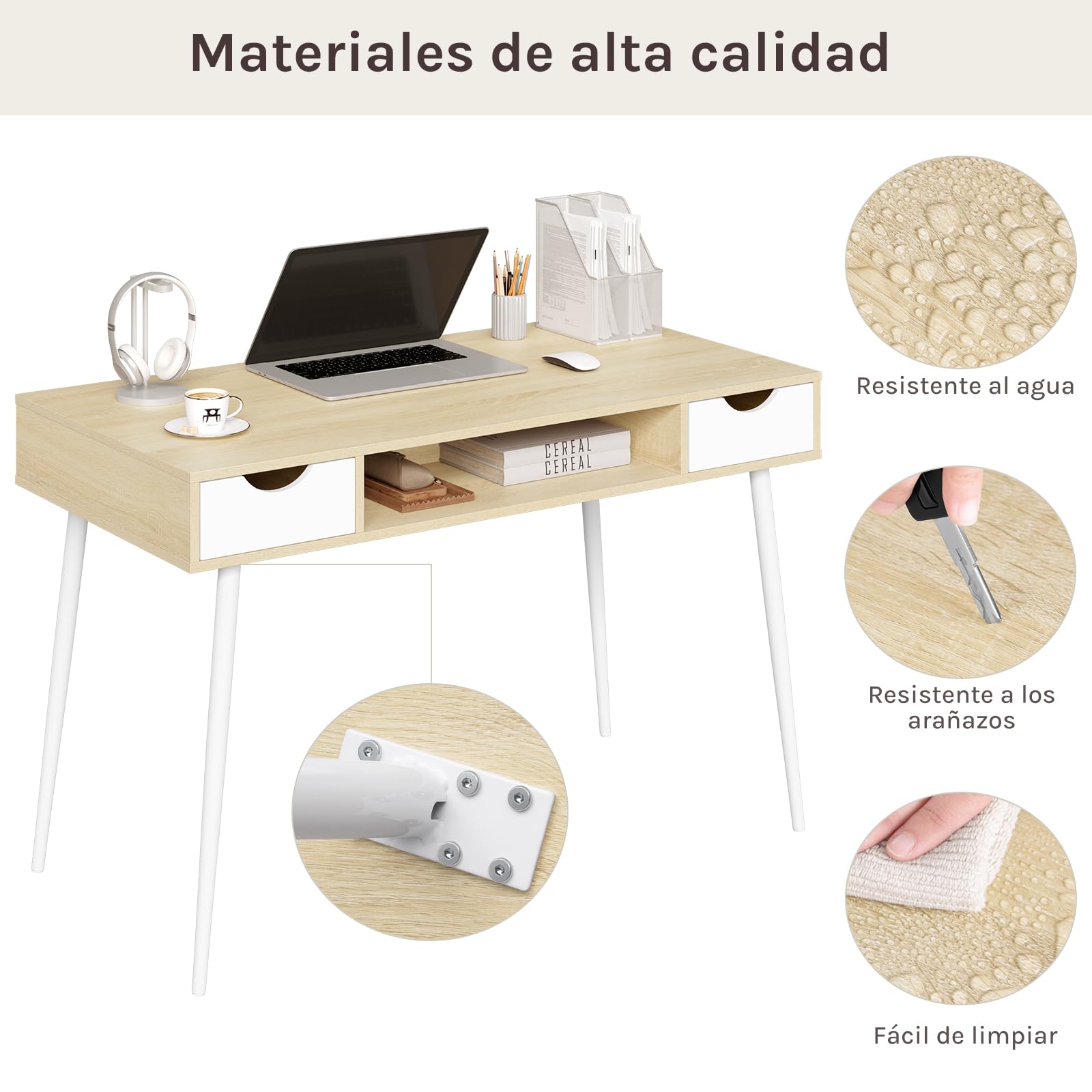 WOLTU Escritorio, Mesa PC | Con 2 Cajones y Estante Abierto, 120x58x75cm, para Salón, Estructura Acero