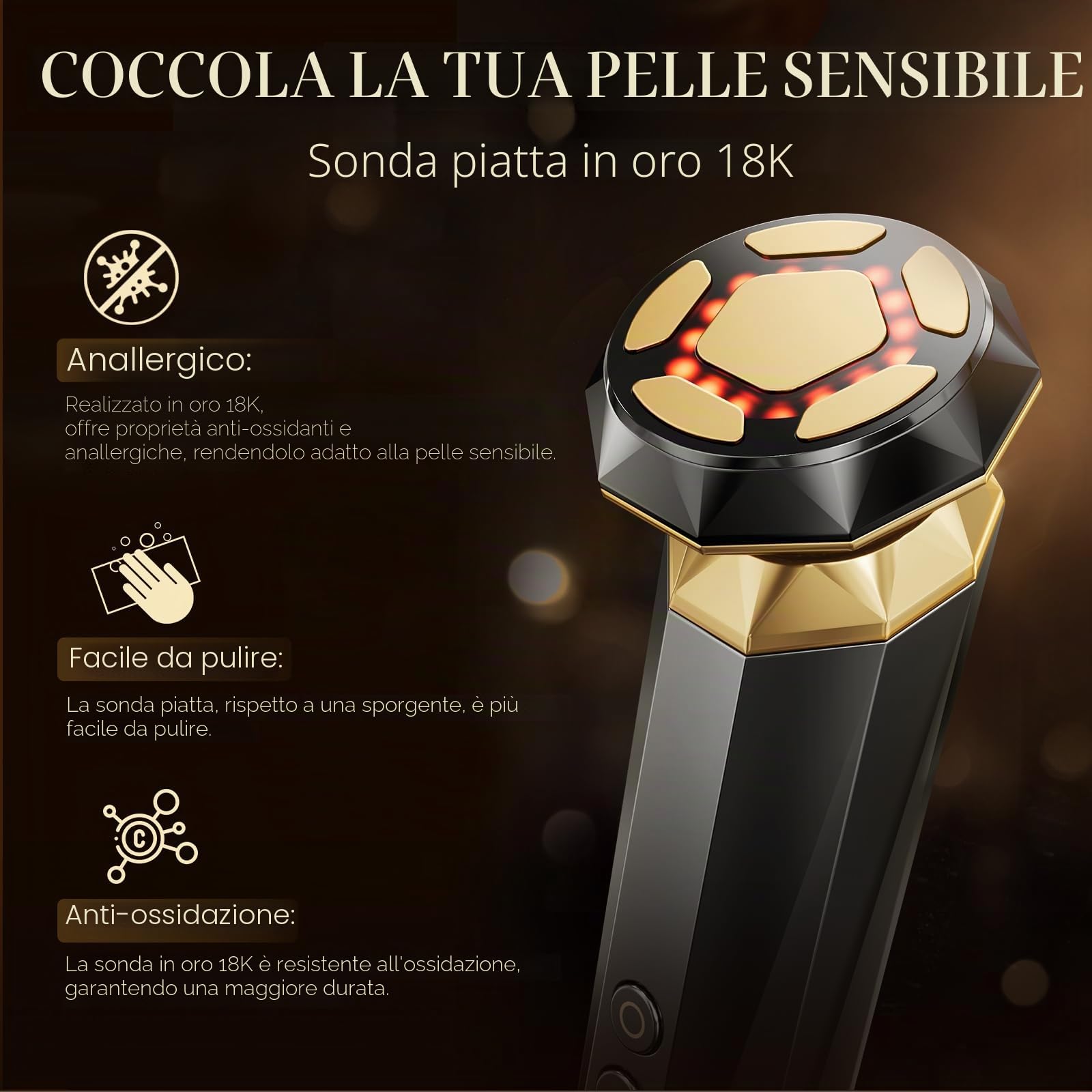 ANLAN Radiofrequenza Massaggiatore Viso Oro 18K Antirughe Professionale Antietà. Pelle Sensibile Disponibile