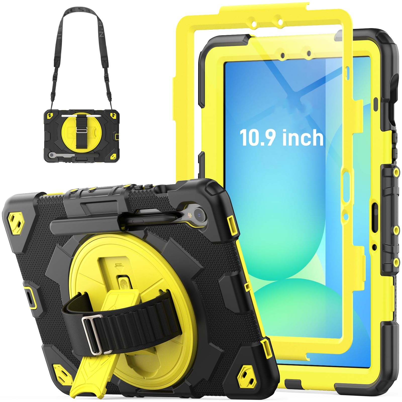 HXCASEAC Heavy Duty Case for Samsung Galaxy Tab S10 Lite / S10 FE / S9 FE 10.9" 5G | S Pen Holder | Screen Protector | 360 Rotating Hand Strap | Fits