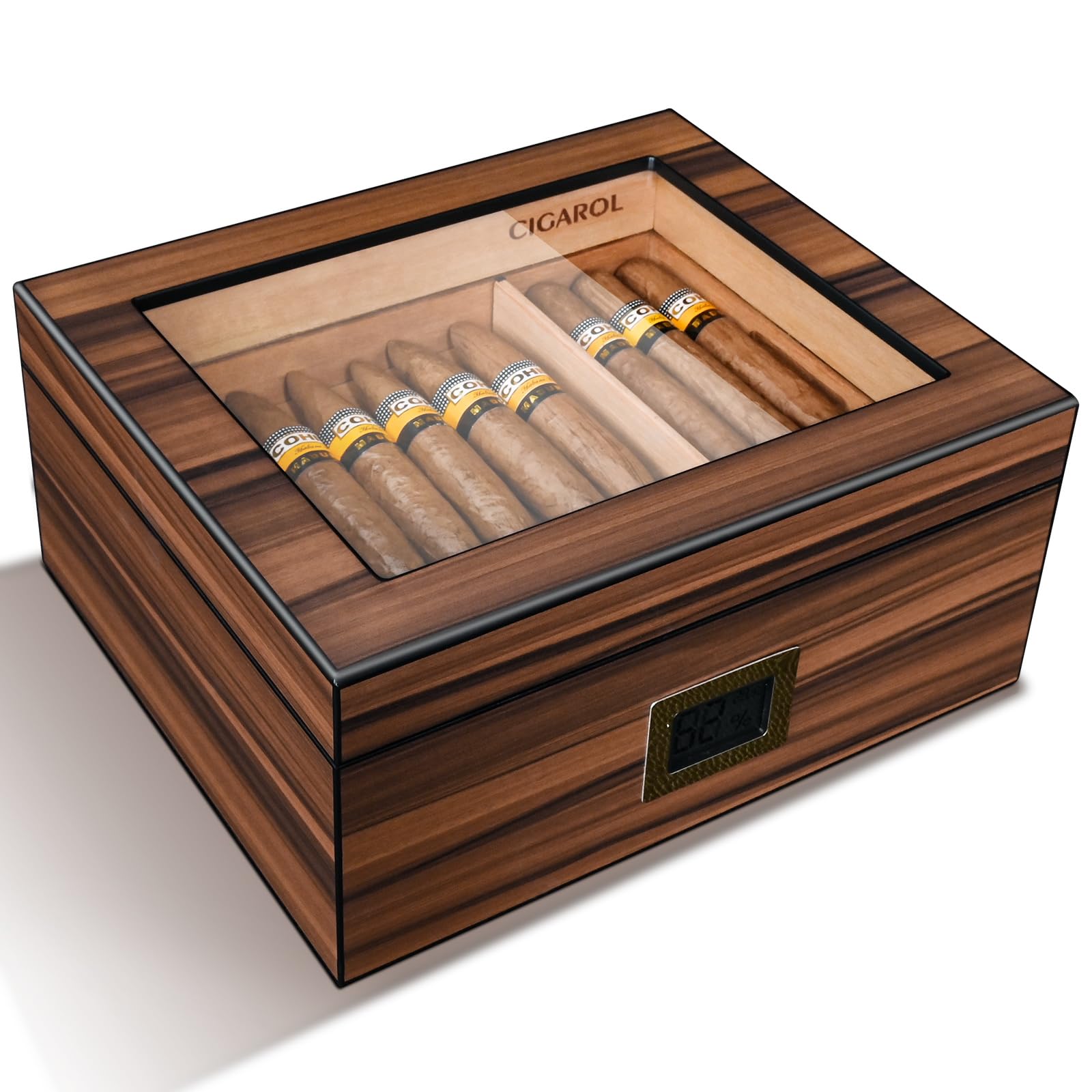 Humidor Puros, Caja Puros Hecho a Mano, Humidor con Mechero, Corta Puros y Humidificador para 25-50 Puros, Grandes Regalos para Hombres (Puros No Incluidos)