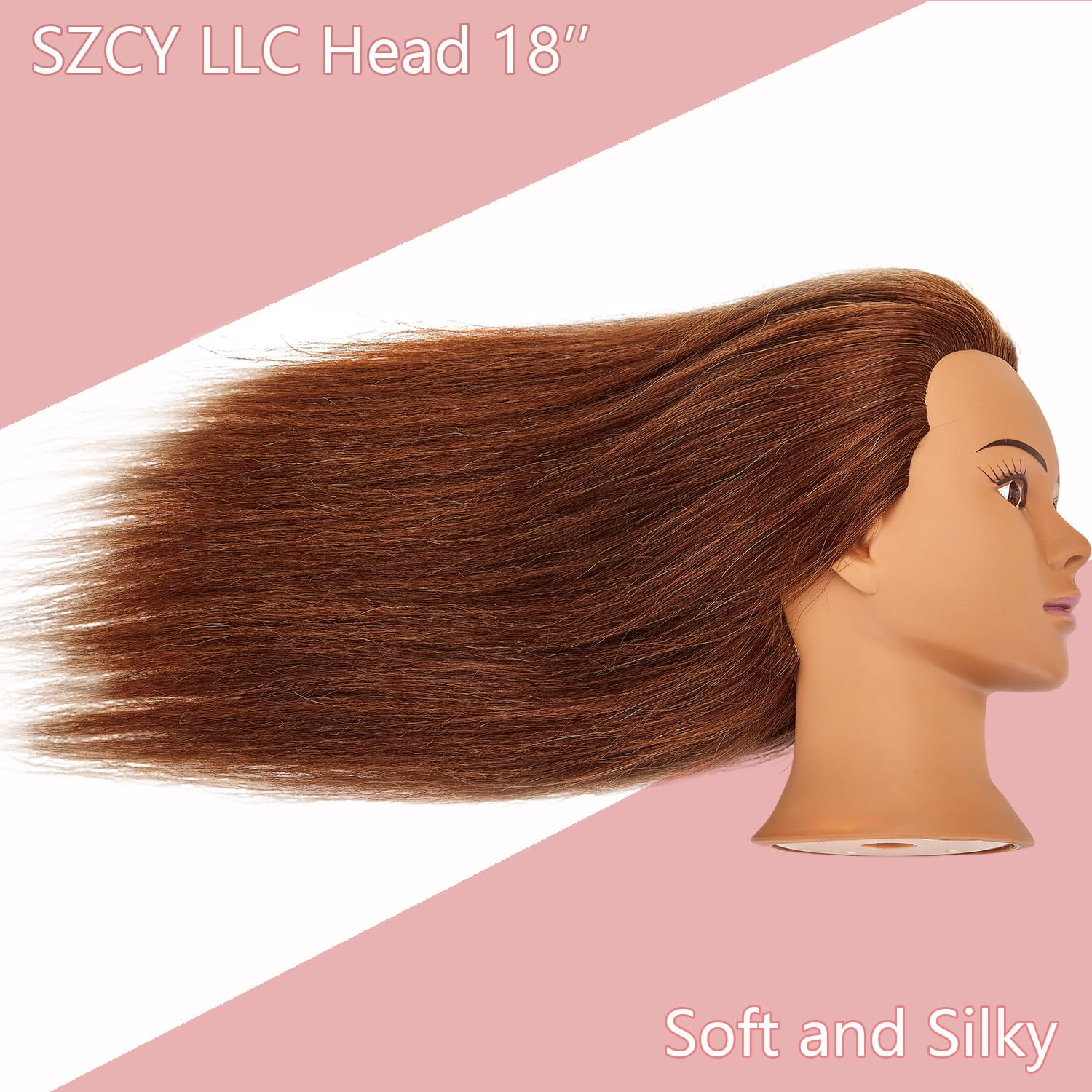 100% Human Hair Mannequin Head Hair Styling Training Head Cosmetology Manikin Head Doll Head for Hairdresser with Clamp Holder and Tools