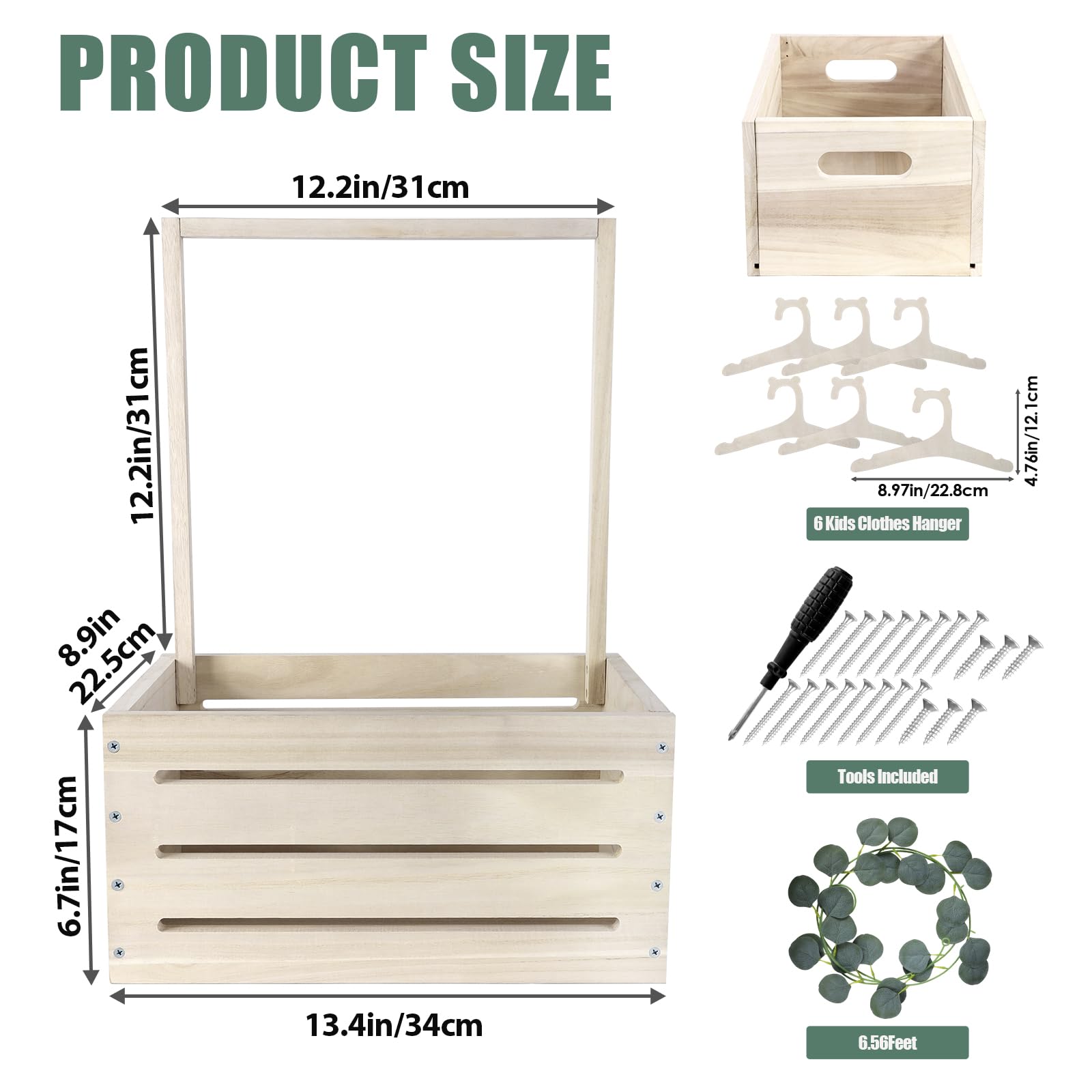 Umtiti Wooden Baby Gift Basket with Handle,Kids Clothes Hanger and Garland,Baby Shower Crate Wardrobe for Pregnant New Parents.Gift Basket-Wood-uk-M - Image 2