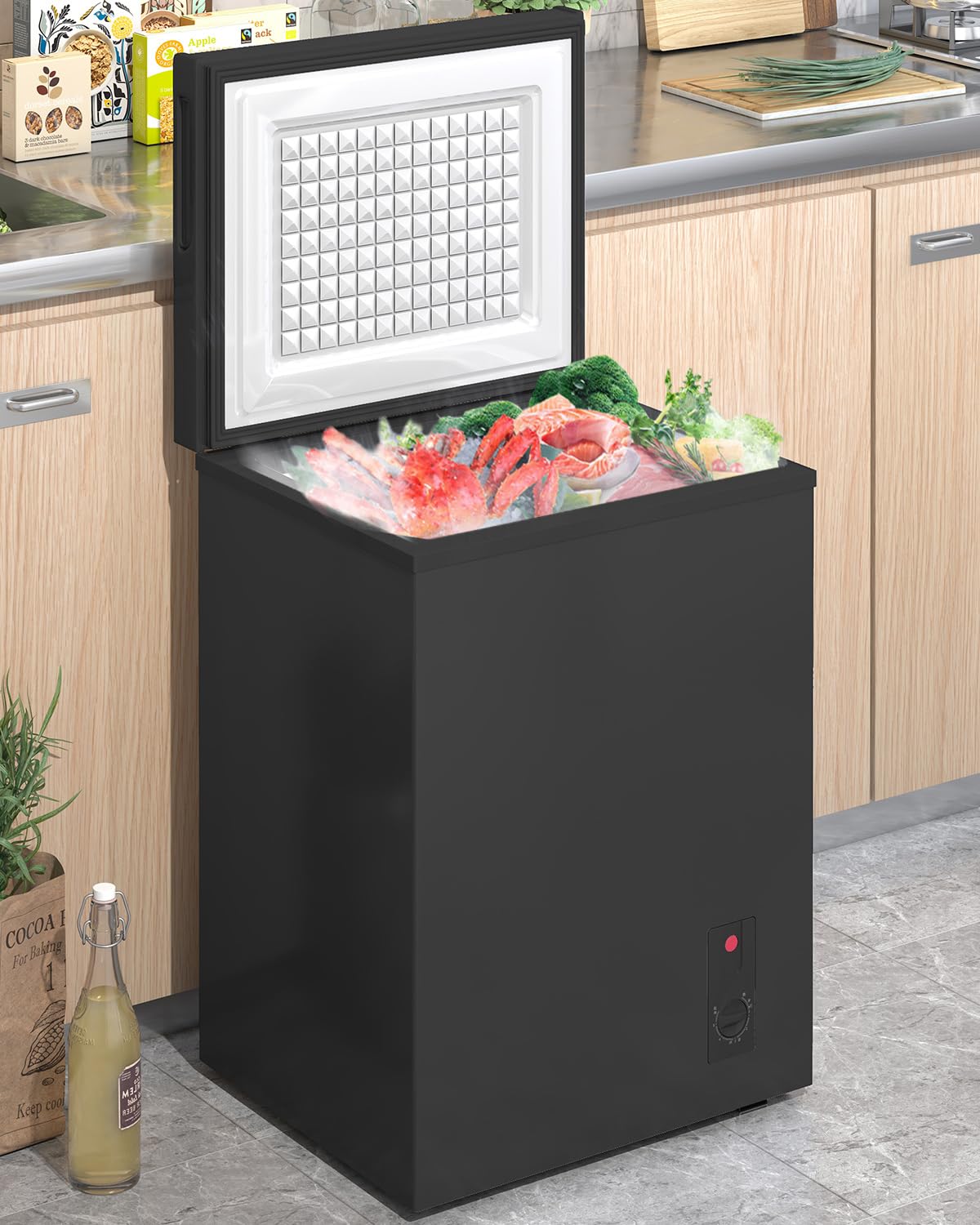 Muhub 7.0 Cu.Ft Deep Freezer, Chest Freezer with 7 Level Adjustable temperature, Compact Freezer with Removable Hanging Basket, Top Open Door,for Kitchen Apartments Office (Black) on Fridge.com