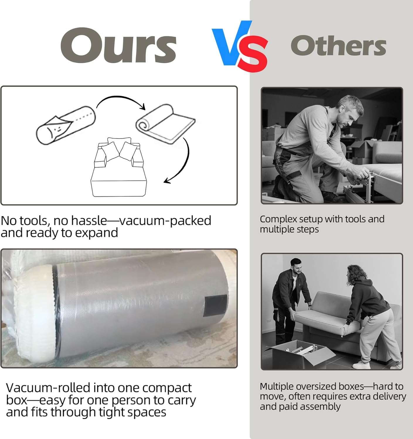 67" Chaise Lounge Chair Indoor, Oversized Corduroy Upholstered Boneless Sleeper Sofa, Deep Seat Lounge and Three Soft Pillows, for Living Room, Bedroom, No Assembly Required (Grey)