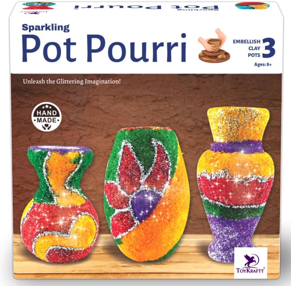 TOYKRAFTT Sand Art N Craft Pot Painting, DIY Painting Kit for Kids 8 to 12 Years Old, Gifts for Girls Boys, Sparkling Pot Pourri, Multicolor