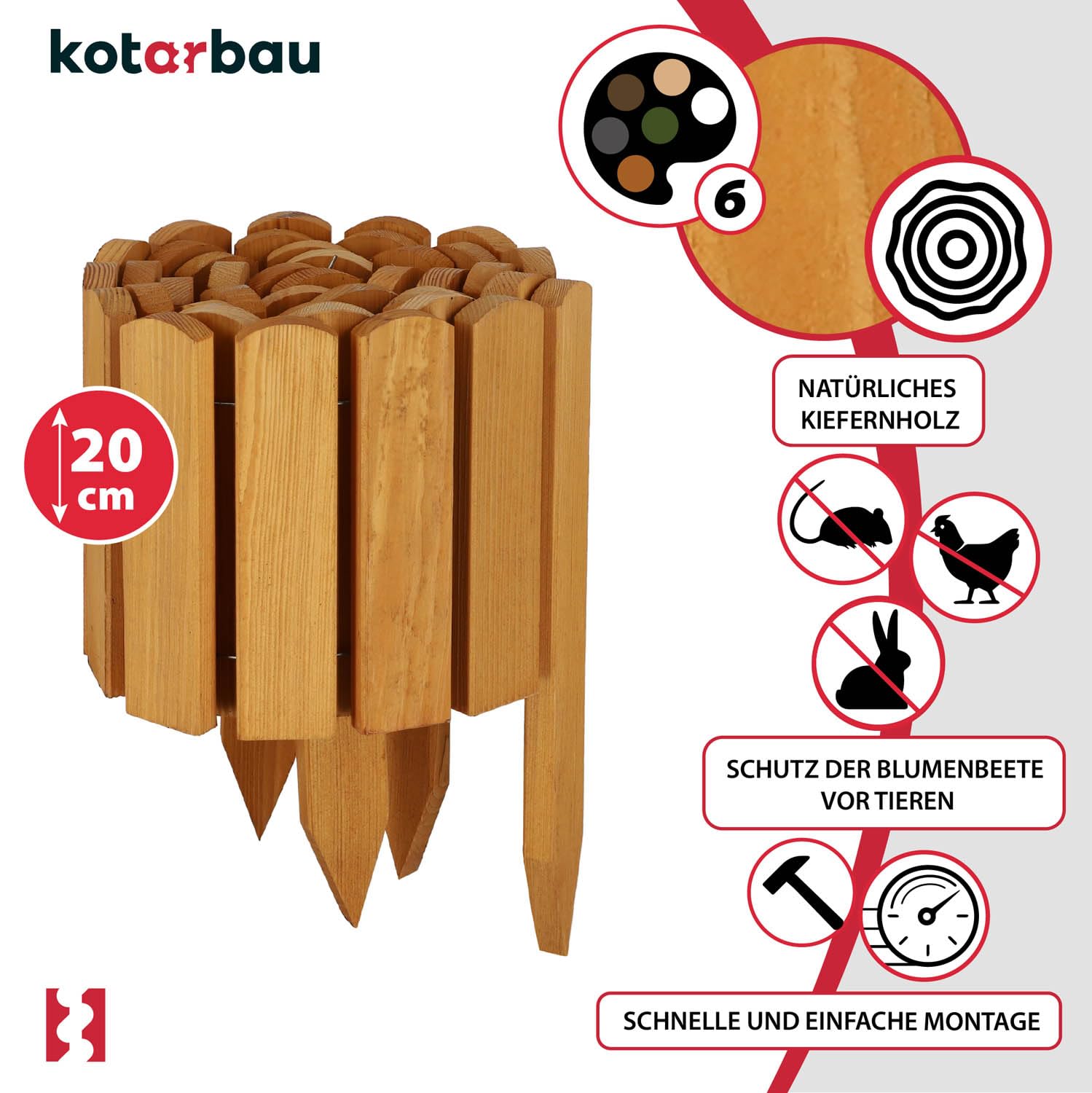 KOTARBAU® Bordure Jardin Exterieur Bois - 200 x 20 cm - Cloture Bois Jardin - Chêne - Palissade Flexible - Décoration