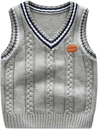 Boys Sweater Vest Cable Knit V-Neck Knitted Uniform Toddler Kids Girls Clothes Dress Vests