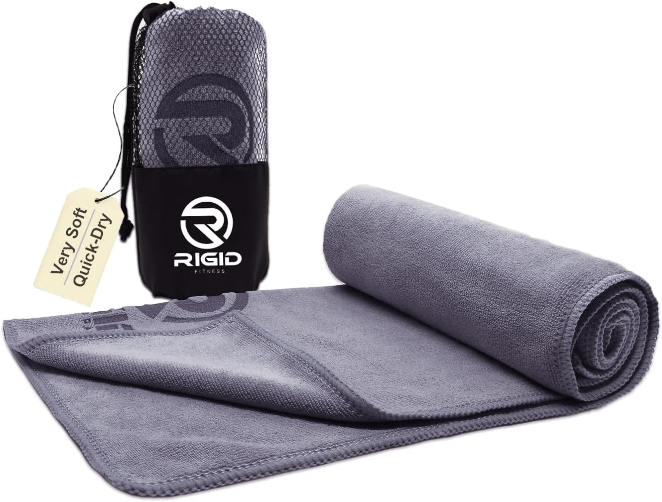 RIGID FITNESS Microfiber Gym Towel – Sweat and Soft Feeling Towels, Yoga Microfiber Cloth – Quick Dry & High Absorbent Sweat Towel For Gym, Exercises and Outdoor – Thick 400Gsm – 75x35cm (Grey)