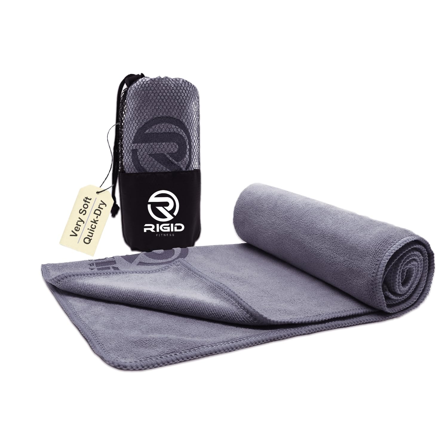RIGID FITNESS Microfiber Gym Towel - Sweat and Soft Feeling Towels, Yoga Microfiber Cloth - Quick Dry & High Absorbent Sweat Towel For Gym, Exercises and Outdoor - Thick 400Gsm - 75x35cm (Grey)