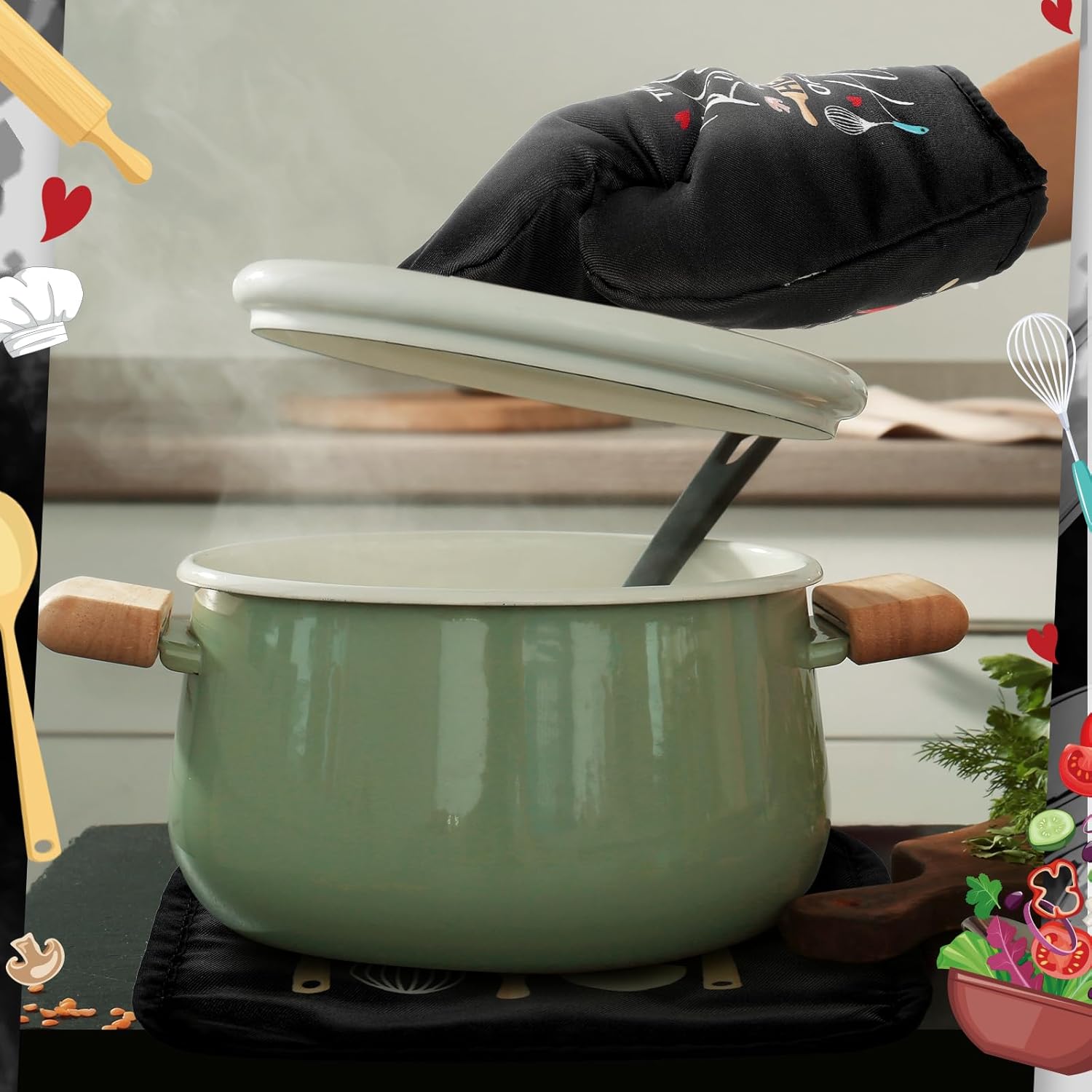 12 Pcs Farmhouse Kitchen Decoration Set 4 Funny Quote Black Kitchen Towels 4 Absorbent Dishcloths 2 Pot Holders 2 Oven Mitts Gloves for Home Decorations Mom Gifts - Image 4