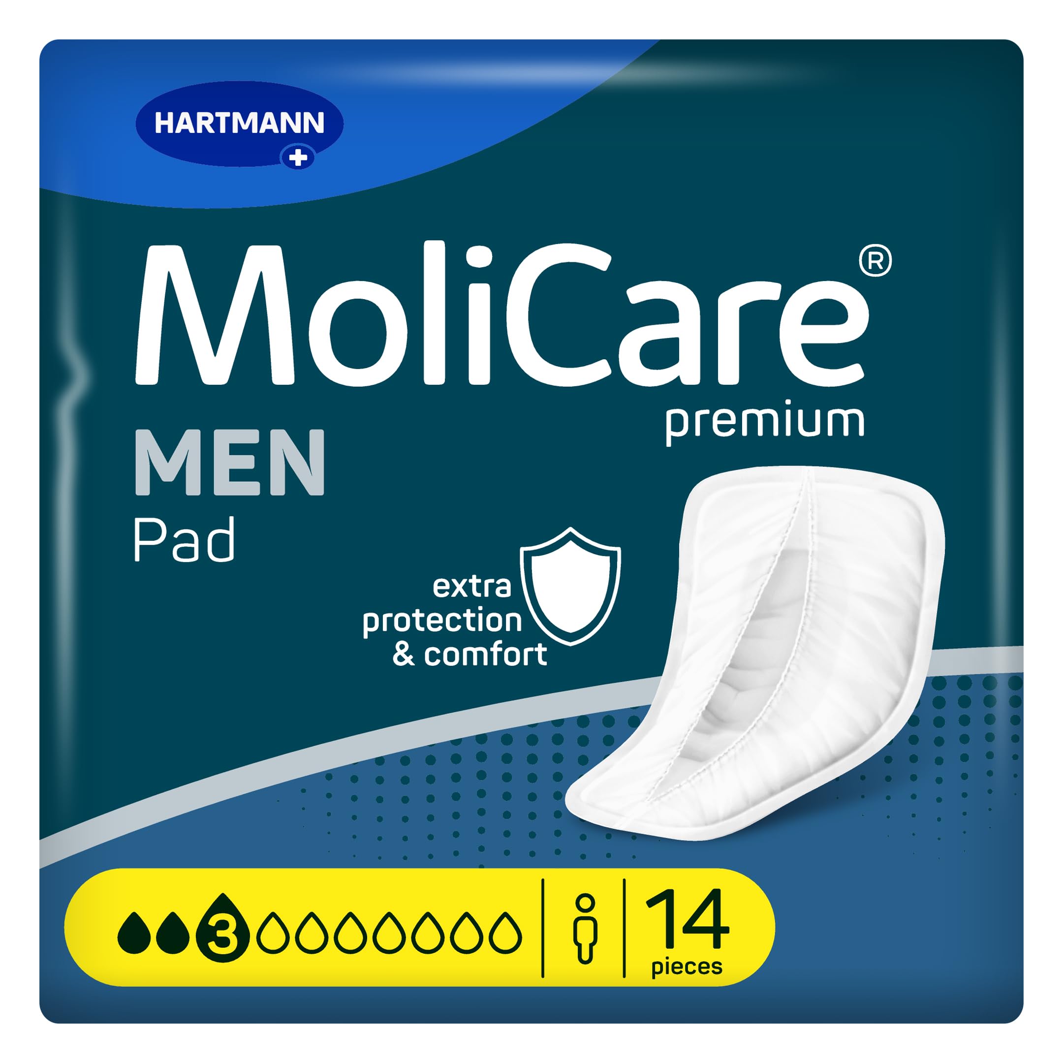 MoliCare MEN Pad 3 Tropfen Diskrete Inkontinenzeinlagen für Männer, Schutz bei leichtem Harnverlust, mit Auslaufschutz, Sofort-Trocken Gefühl, fortschrittlicher Hautschutz, 14 Stück