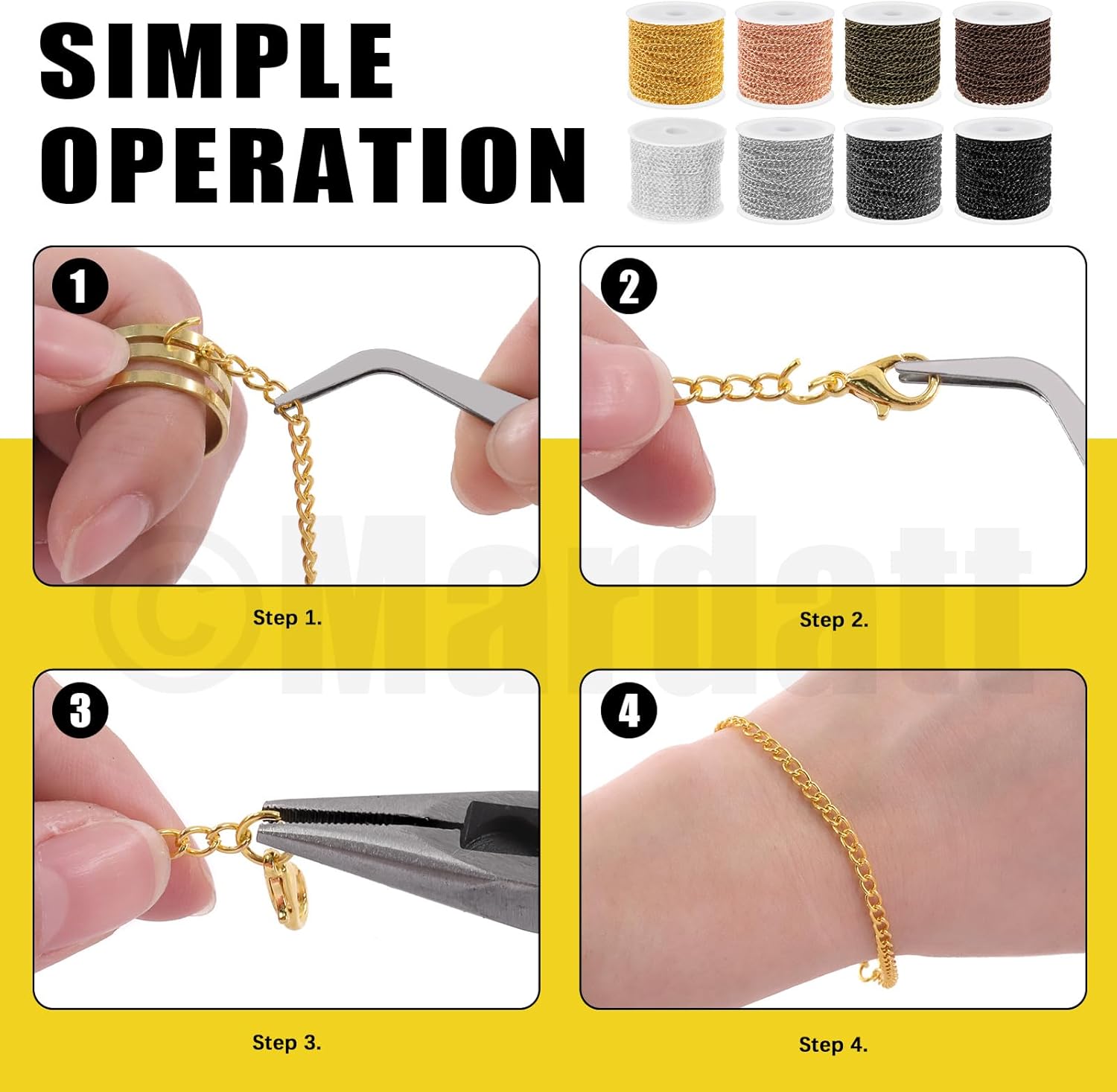 Mardatt 102Pcs Jewelry Making Chains Kit, 10 Yards Necklace Chains Jewelry Chains with 50Pcs Open Jump Rings, 50Pcs Lobster Clasps, Chain Nose Pliers for DIY Necklace Bracelet Jewelry Making (Black) - Image 6