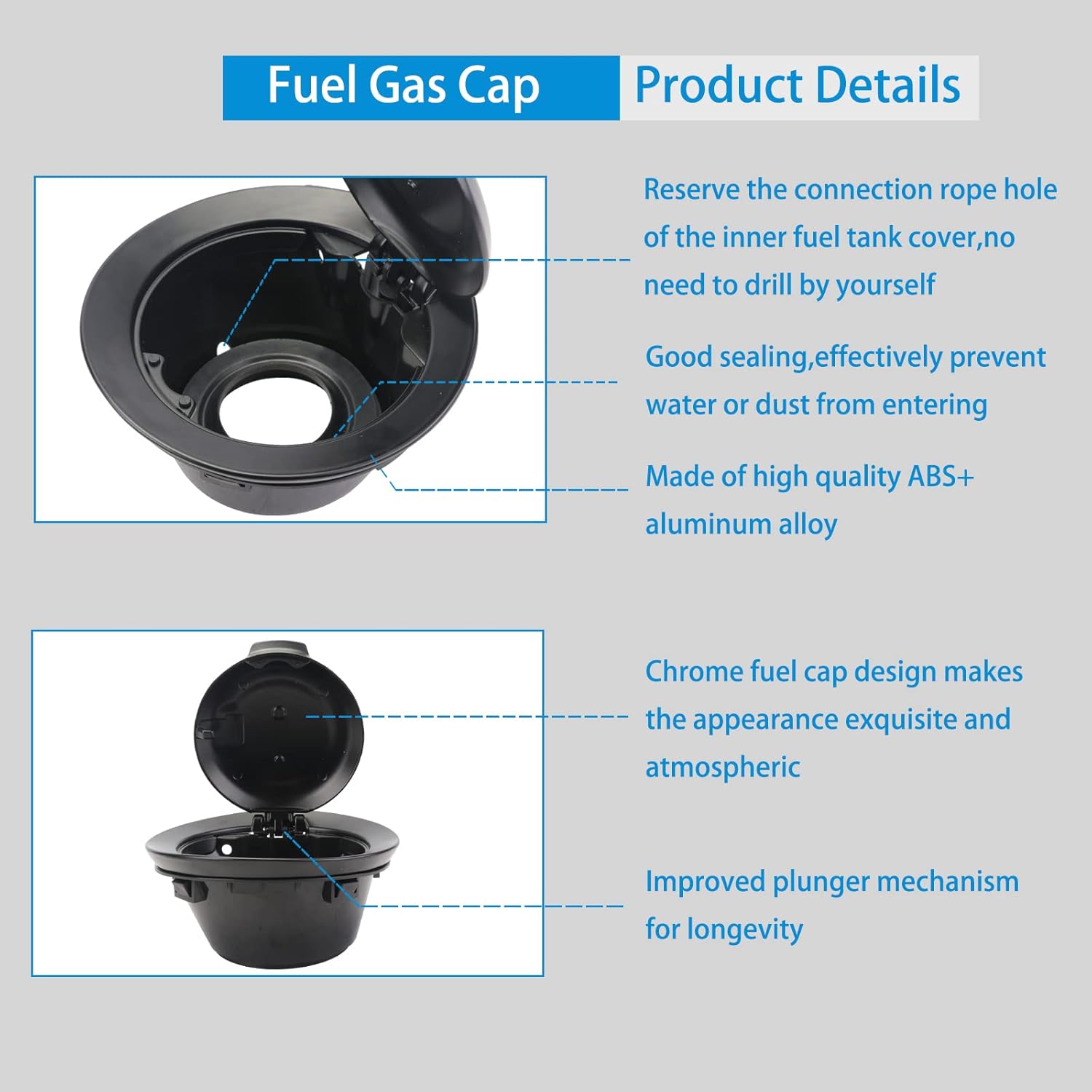 68250120AA Gas Cap Cover - Black Fuel Fill Gas Tank Cap Door Accessories Compatible With Dodge Challenger 2008-2023