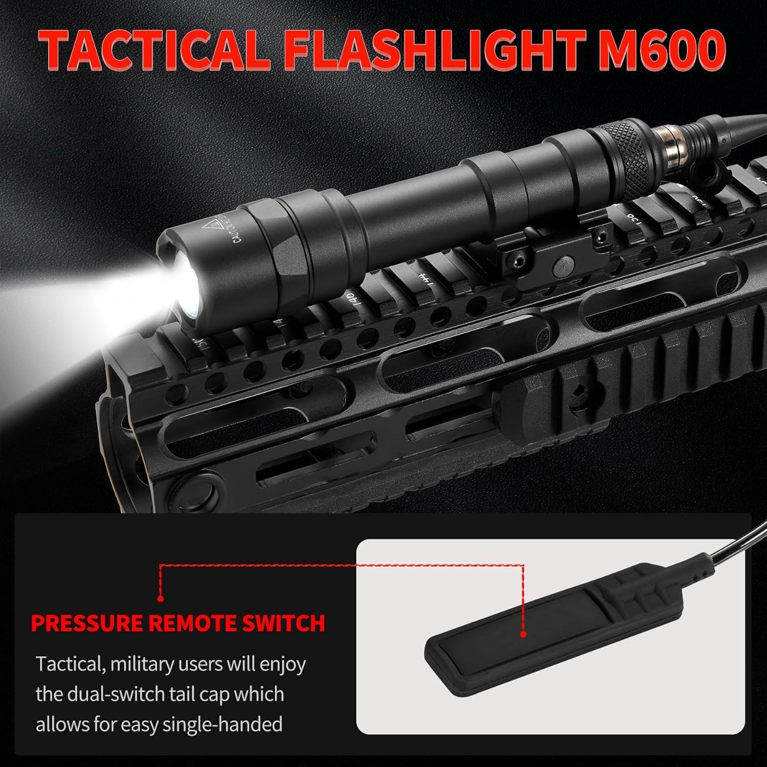 Tactical Flashlight Flashlight with Remote Pressure Switch Picatinny Mount