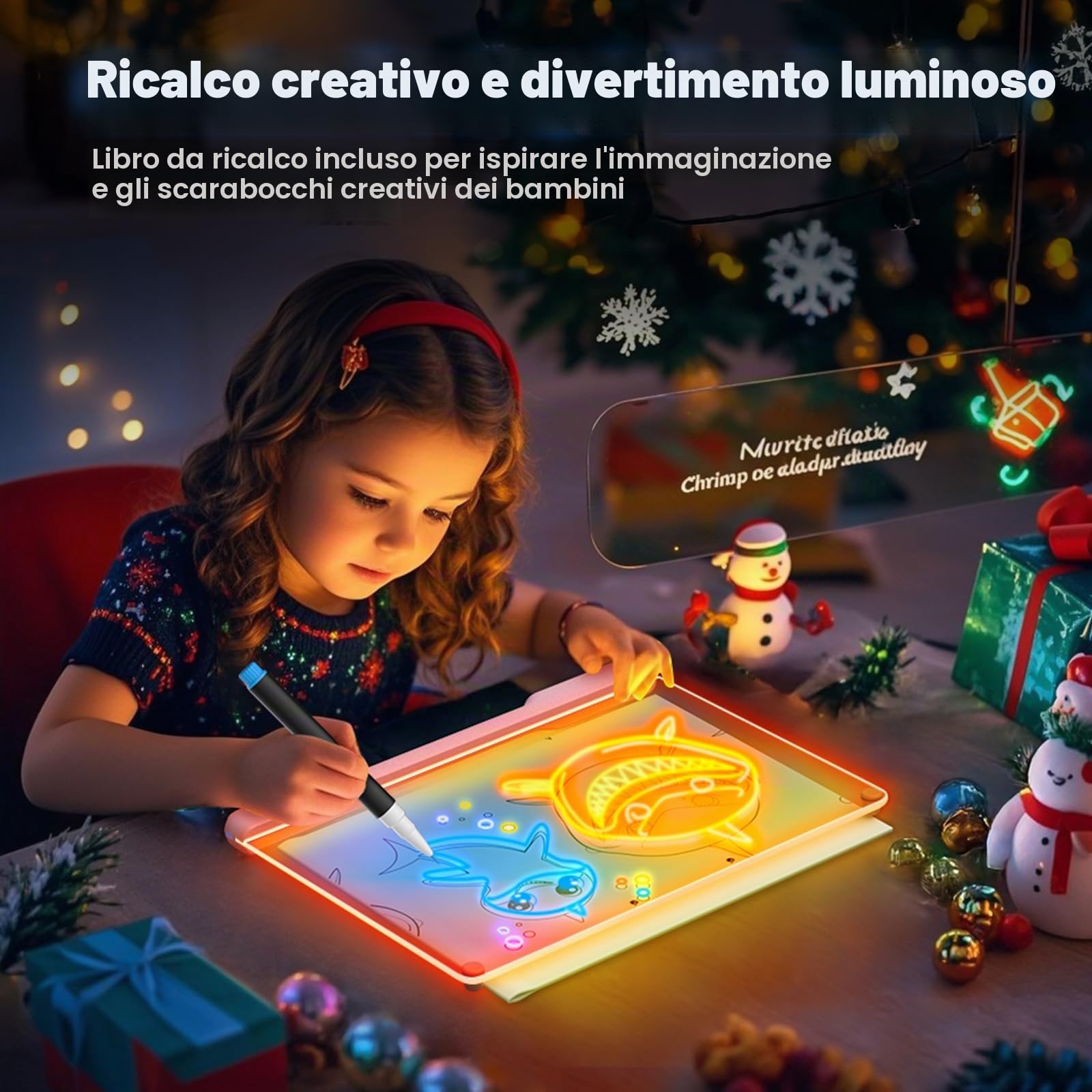 Lavagna Luminosa LED per Disegnare, 35 x 25cm Lavagnetta Ricalcare Ricaricabile con 7 Modalità di Colore, Giocattolo Creativo Regalo per Bambine/Bambini, 5 Pennarelli e Libro di Riferimento - Rosa