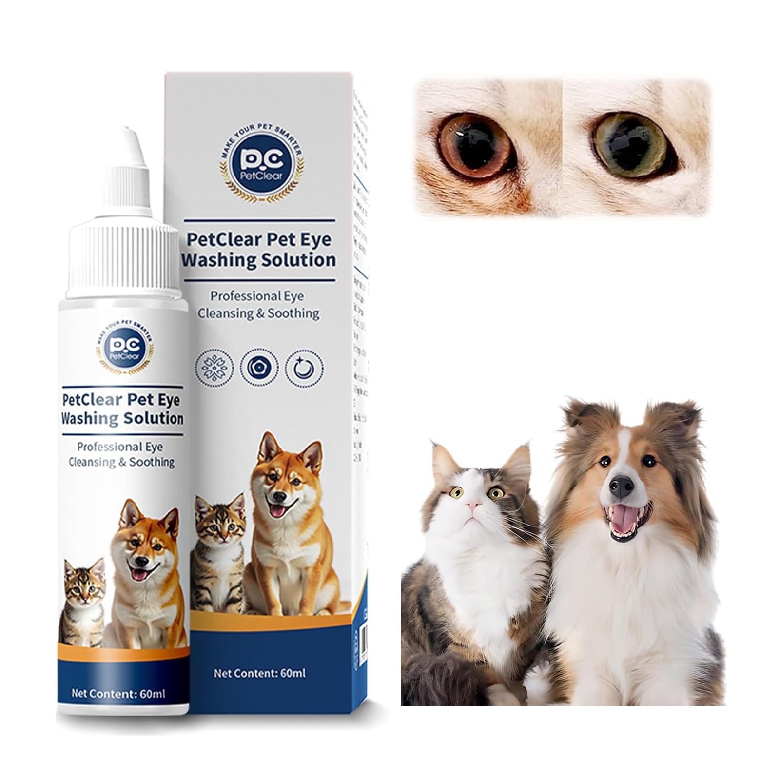 PCpetclear PetClear augentropfen Hunde und Katzen lindern Augenjucken und Reizungen, Symptome und Allergien. Entfernt effektiv Tränenstein. (60ml) (2)