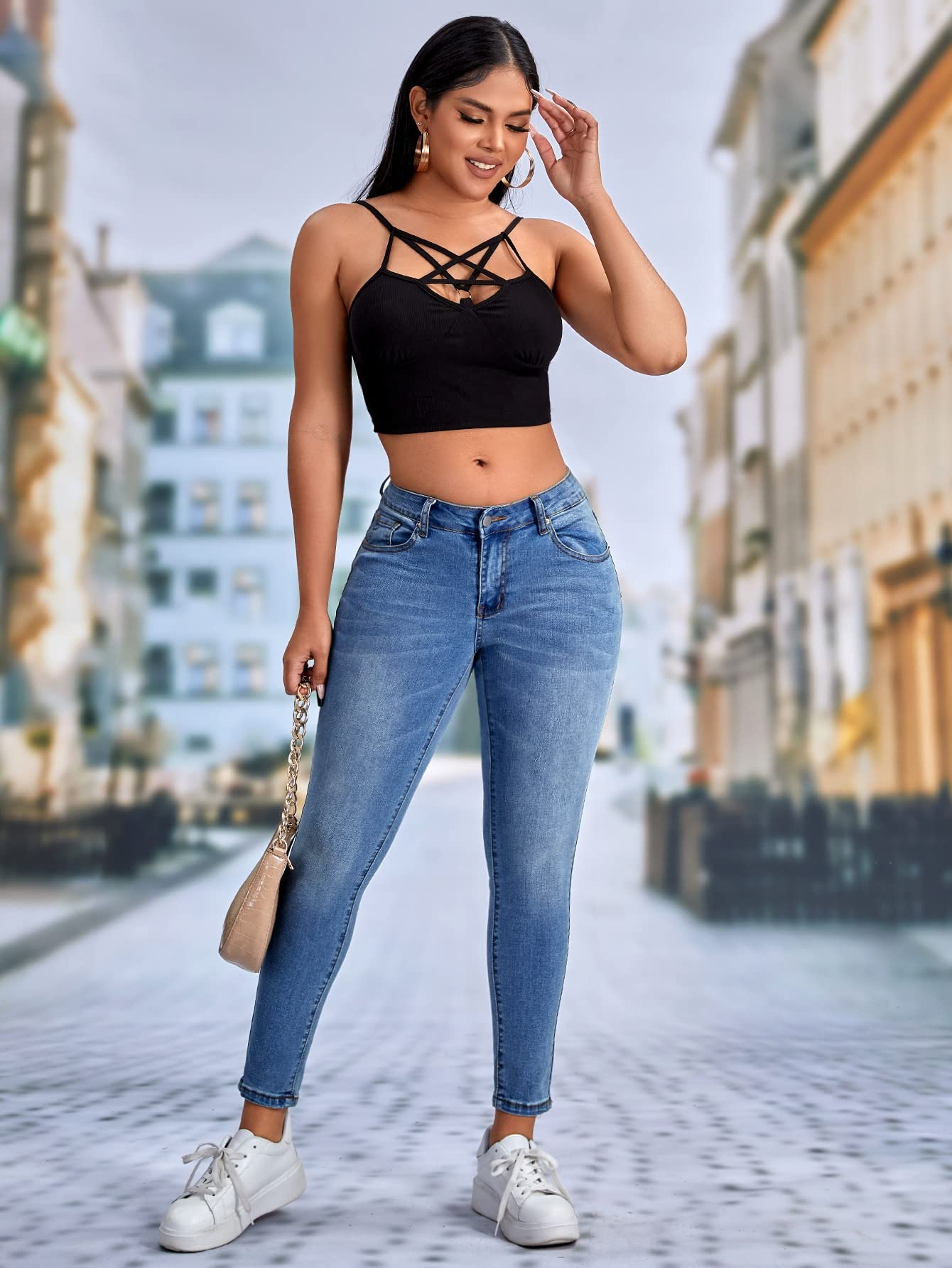 Pantalones Vaqueros Ajustados Hasta El Tobillo Para Mujer, Cintura Alta El Sticos Color Azul Oto O