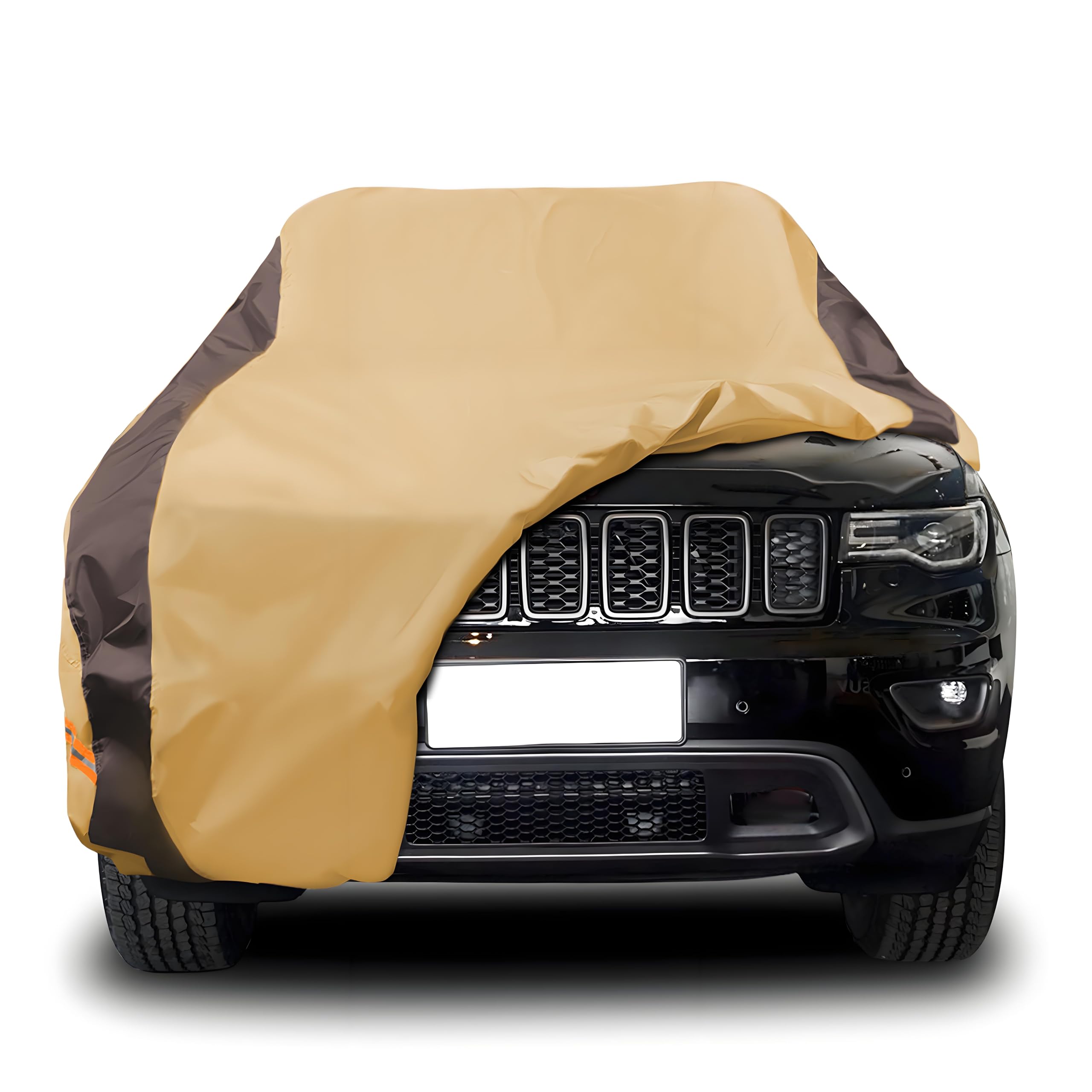 FSGRICH Car Cover Waterproof All Weather Compatible with Jeep Grand Cherokee, Outdoor Anti-UV Sun Rain Protection Full Exterior Cover (Camel with Brown)