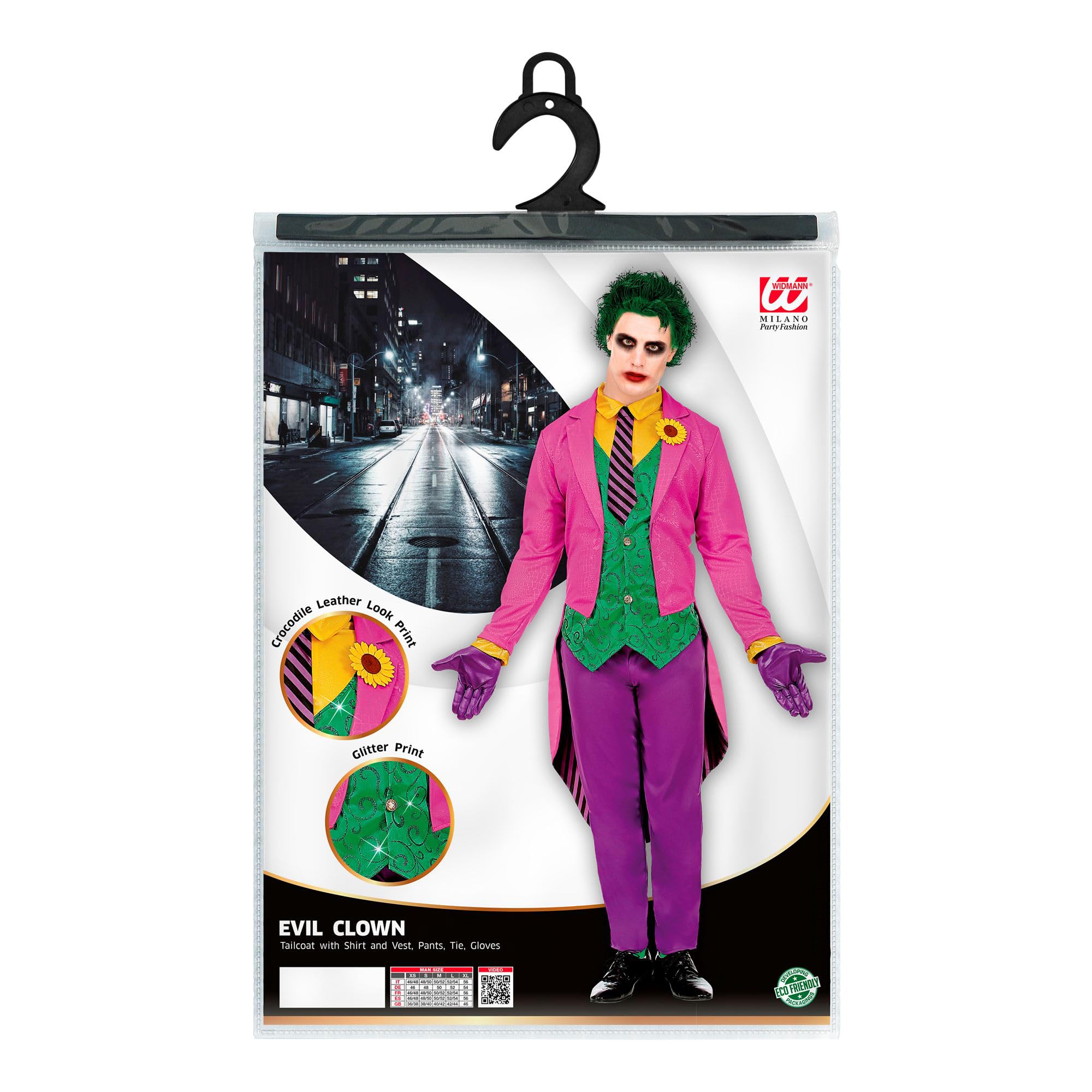 W WIDMANN MILANO Party Fashion - Costume da clown horror | Set da 4 pezzi con frac, comprensivo di camicia e gilet, pantaloni, cravatta e guanti, per Halloween, Carnevale
