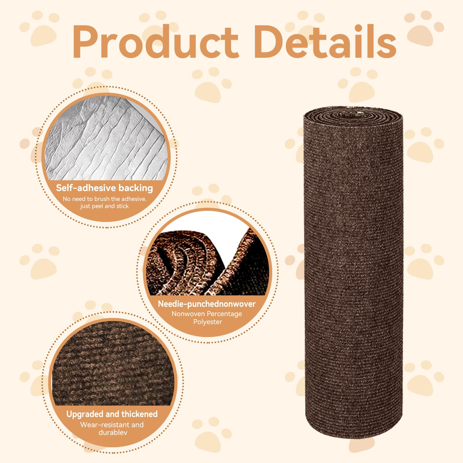 Protezione Divano Graffi Gatto, Tappeto Tiragraffi per Gatti Autoadesivo 200x40cm, Riutilizzabile e Tagliabile, Ideale per Divani, Mobili e Pareti, Tiragraffi divano, Sisal e Moquette (marrone)