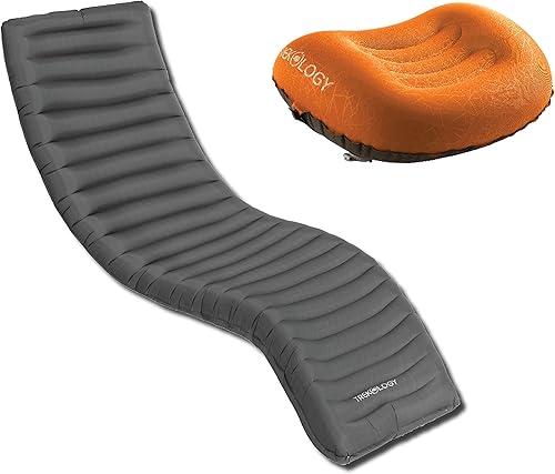 TREKOLOGY ALUFT2.0 (naranja) y almohadilla de dormir UL comprimible, compacta, cómoda, ergonómica almohada inflable, alfombrilla inflable de camping