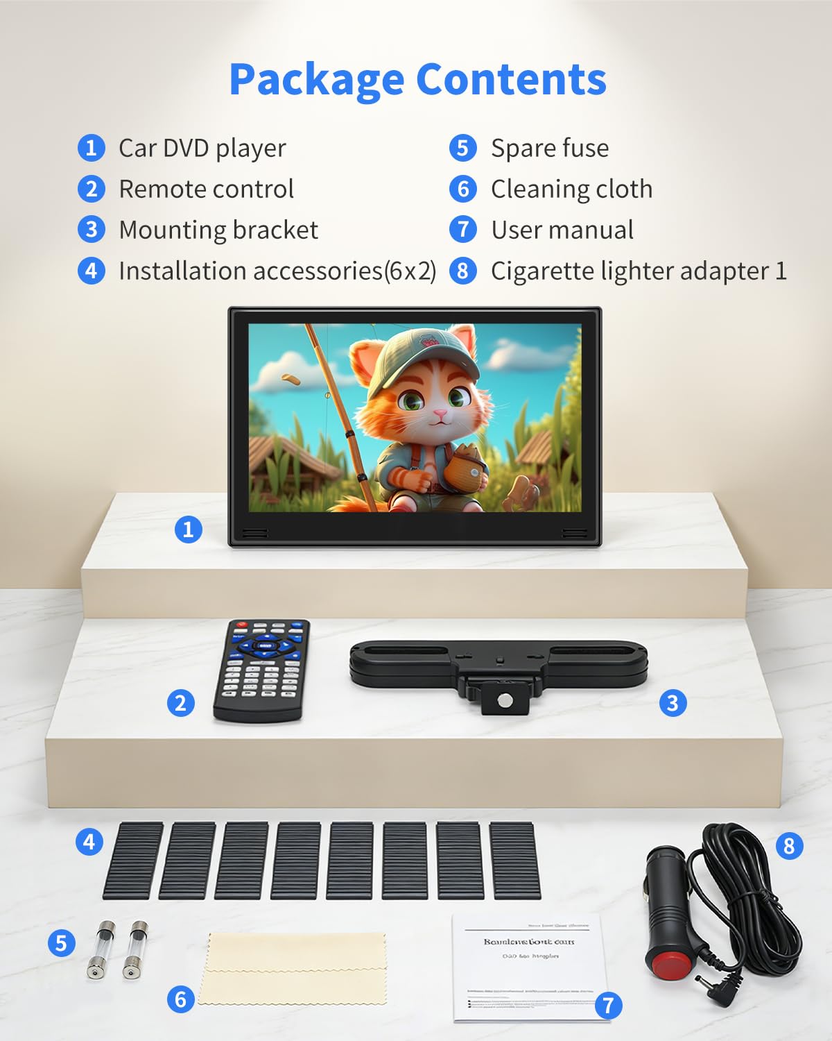 Lecteur DVD de voiture 11,6" avec entrée HDMI, lecteur DVD portable avec support d'appui-tête, entrée disque avec ventouse, prend en charge la dernière mémoire, USB/carte TF