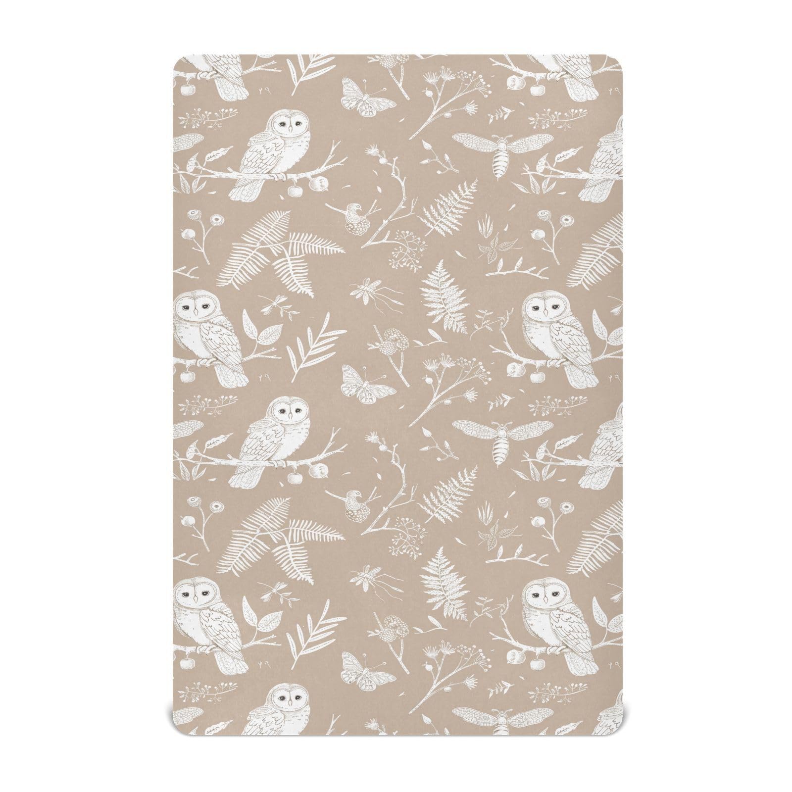 Crib Sheet Breathable Soft Crib Mattress Sheet for Baby Toddler Boys Girls Fitted Pack n Play Crib Sheet Fit Standard Crib Mattress 39 x 27 Inch Owls Leaves Light Brown