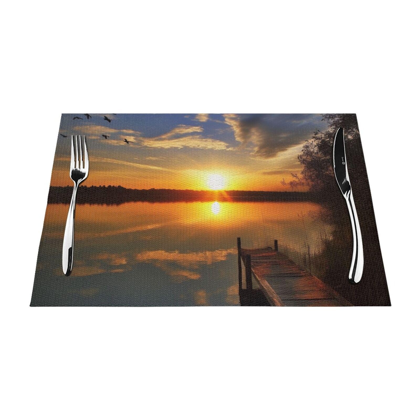 Set de table antidérapant de qualité supérieure motif lac et coucher de soleil