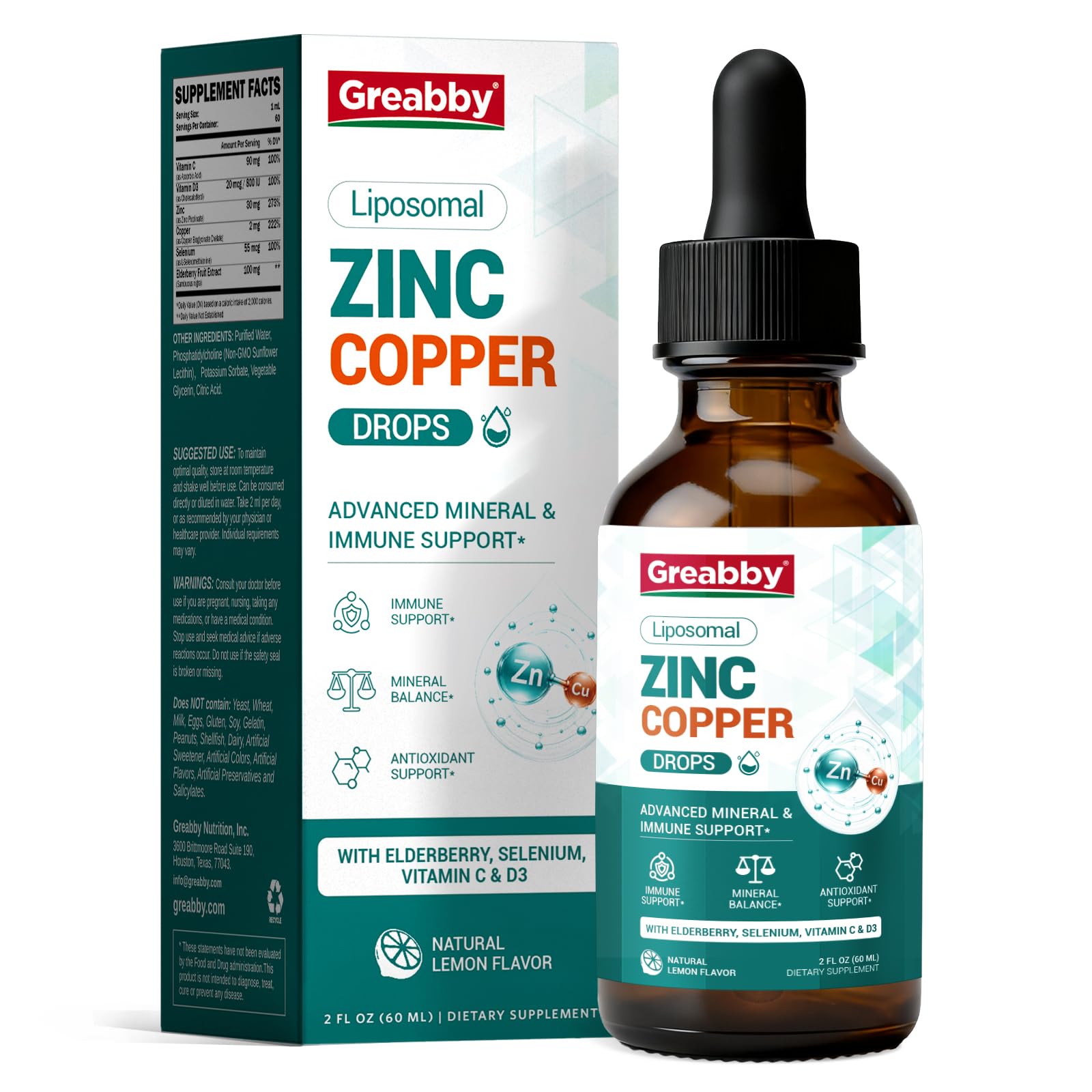 Liposomal Liquid Zinc Copper Supplement Drops, 2 Fl Oz