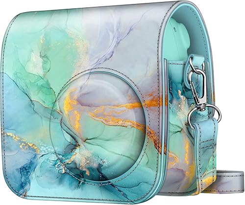 Fintie Funda protectora para cámara instantánea Fujifilm Instax Mini 7+ - Funda de piel vegana premium con correa ajustable extraíble, mármol