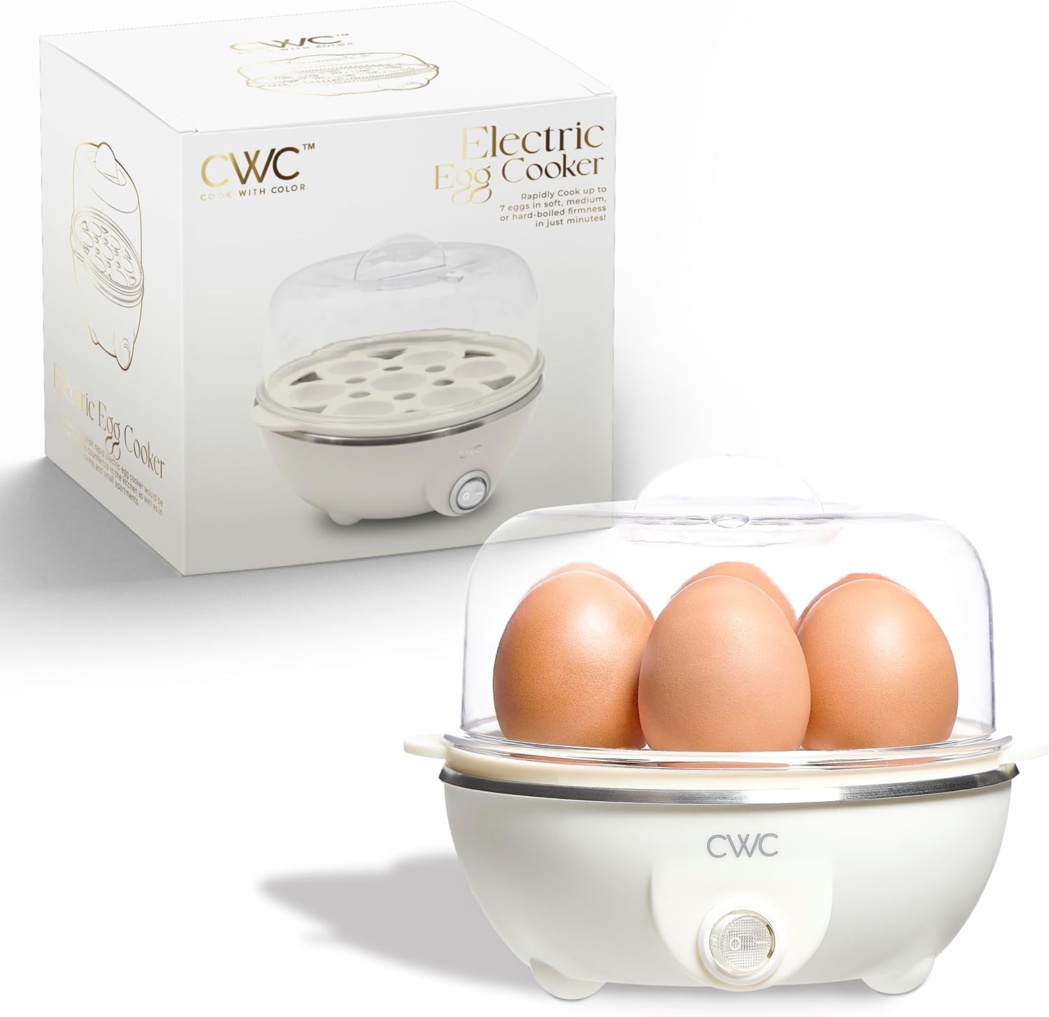 COOK WITH COLOR 350W Electric Double Layer Egg Cooker - Egg Boiler for Hard Boiled, Soft Boiled, and Omelettes, 6.1x6.1x5.5, Cream