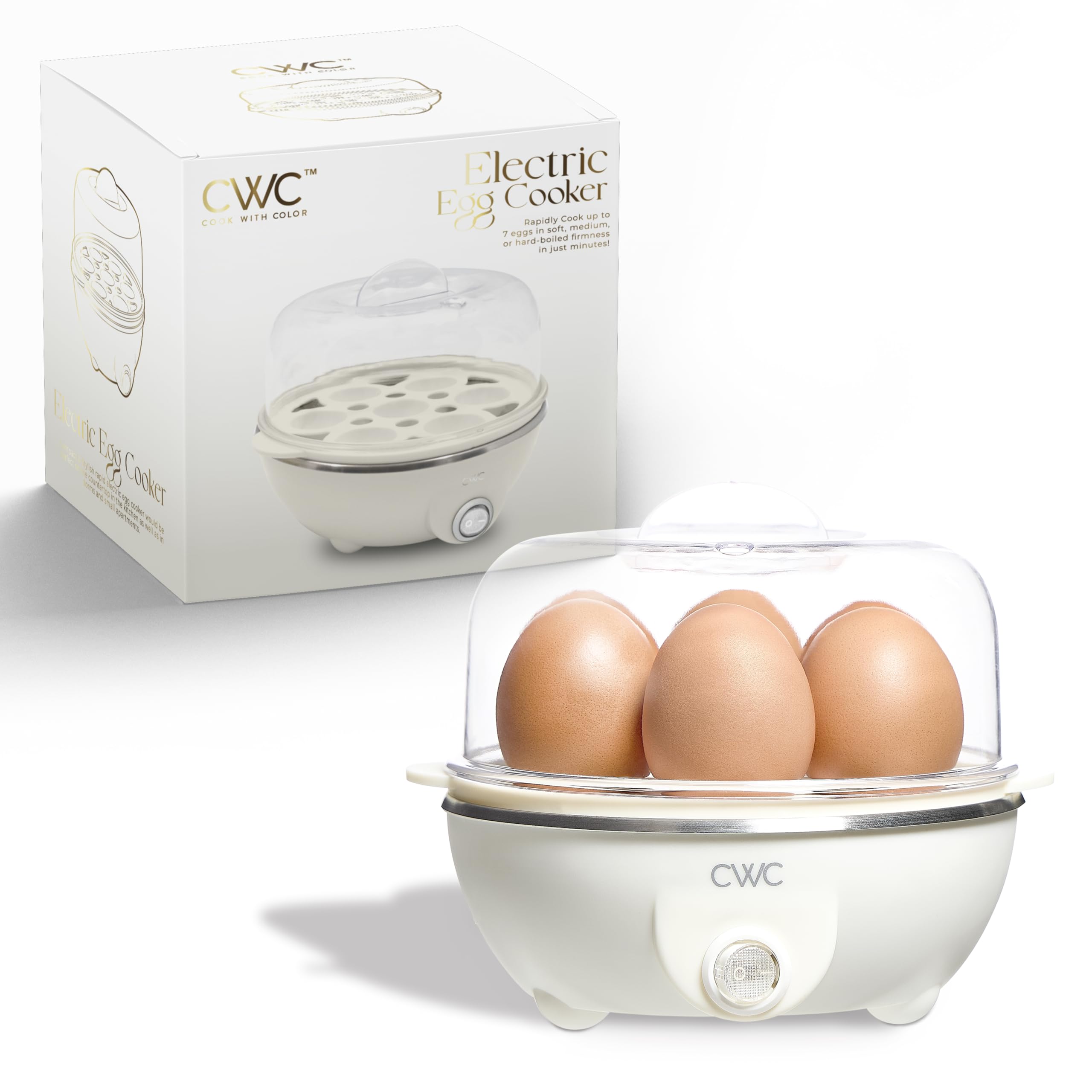 COOK WITH COLOR 350W Electric Double Layer Egg Cooker - Egg Boiler for Hard Boiled, Soft Boiled, and Omelettes, 6.1x6.1x5.5, Cream