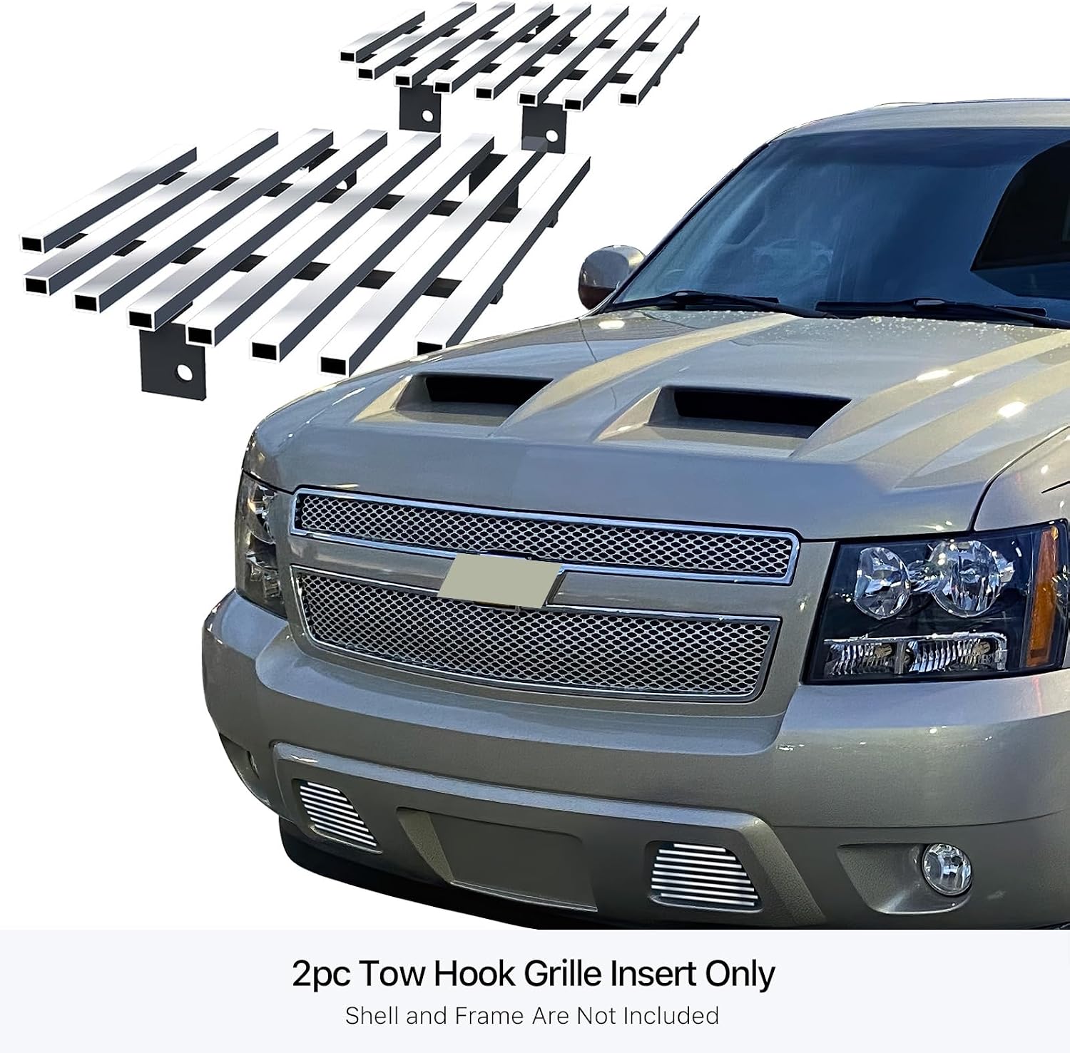 APS Compatible with Chevy Avalanche Suburban Tahoe 2007-2014 Tow Hook Stainless Steel Chrome 8x6 Billet Front Grill Grille Insert S18-C76466C