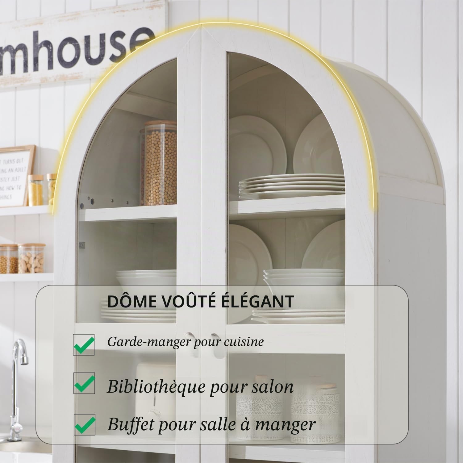 IFGET Armoire de rangement polyvalente en bois avec 2 grands tiroirs et étagères réglables, style rustique moderne pour cuisine, salle à manger, salle de bain, 180,3 cm de haut, blanc