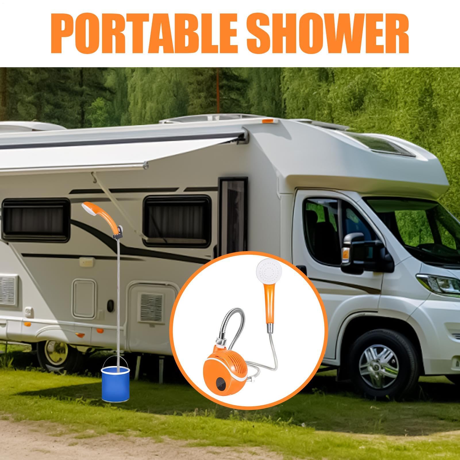 Générique Douche Portable Poche étanche pour pommeau de Douche | Douche de camping rechargeable avec affichage LED intelligent pour les voyages en plein air, camping-car, voiture, lavage