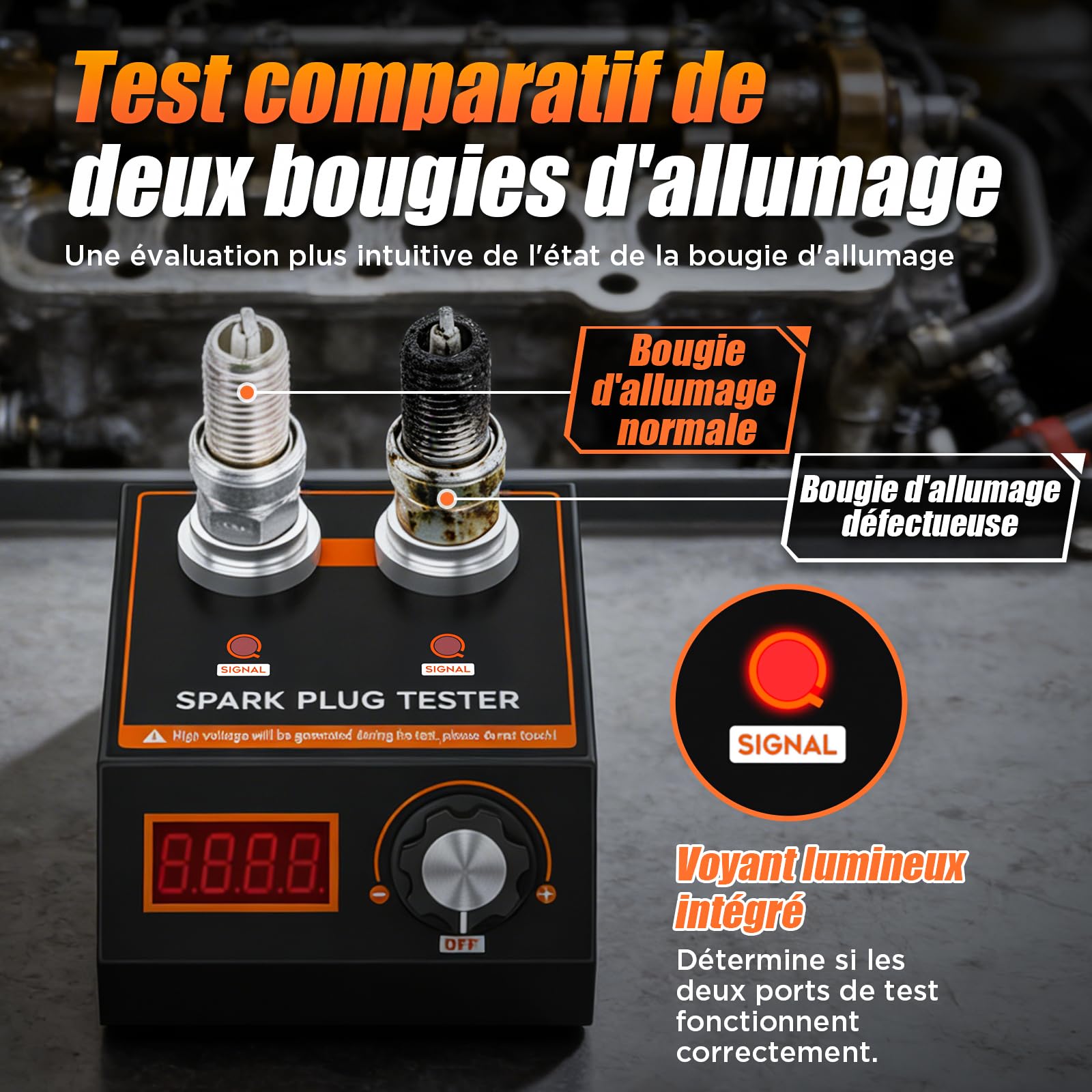 Testeur d'allumage pour Voiture, Analyseur d'allumage Moteur, avec Fréquence de Fonctionnement Réglable de 500 à 9000 tr/min, Adapté aux Bougies Automobiles et Motos 12V