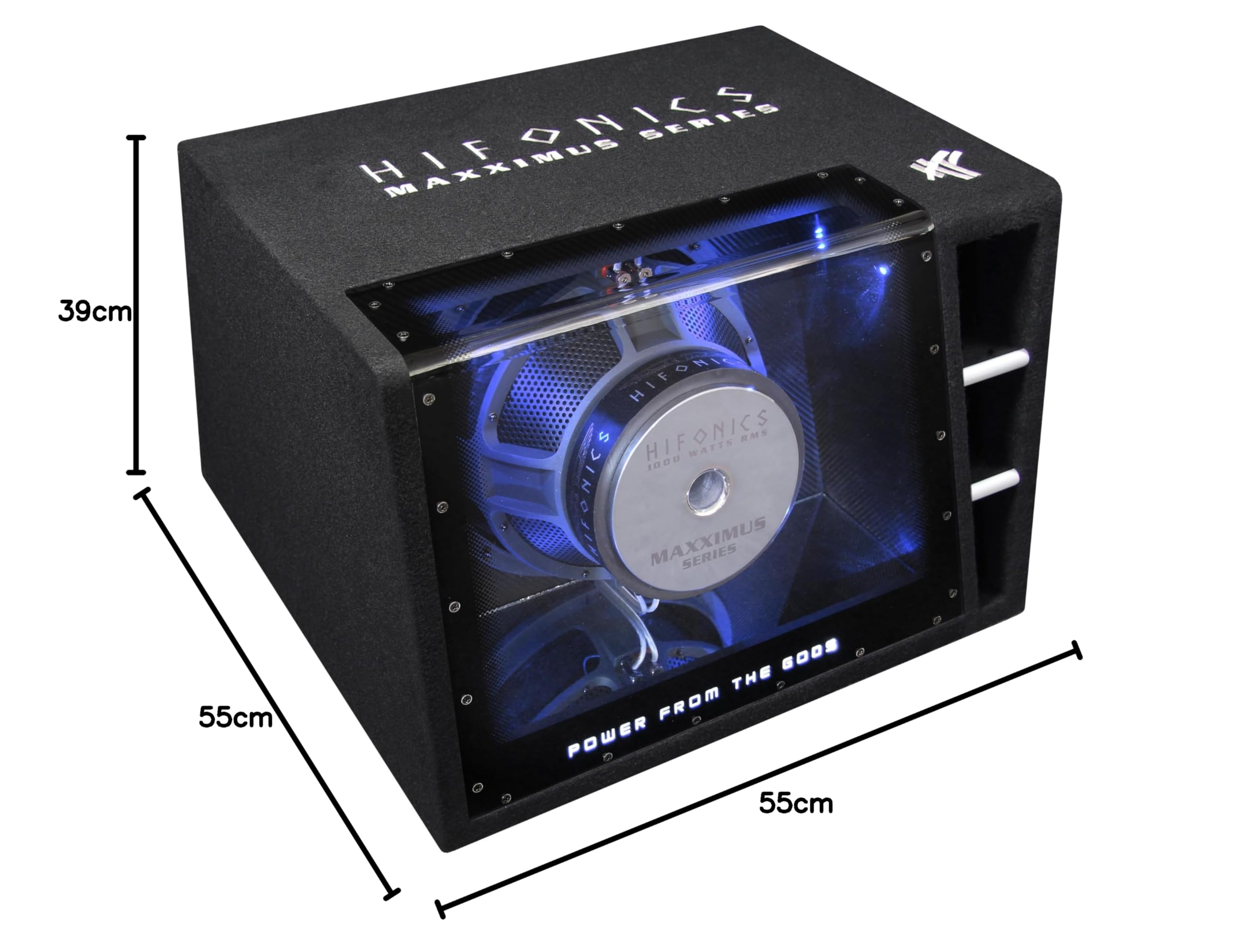 Hifonics MXZ12BP- 30 cm (12") -Single-Bandpass-System | Premium Power Auto-Subwoofer aus der MAXXIMUS Serie mit 1000 W/RMS, 2000 W/MAX und umschaltbarer LED Beleuchtung (blau/Weiss)