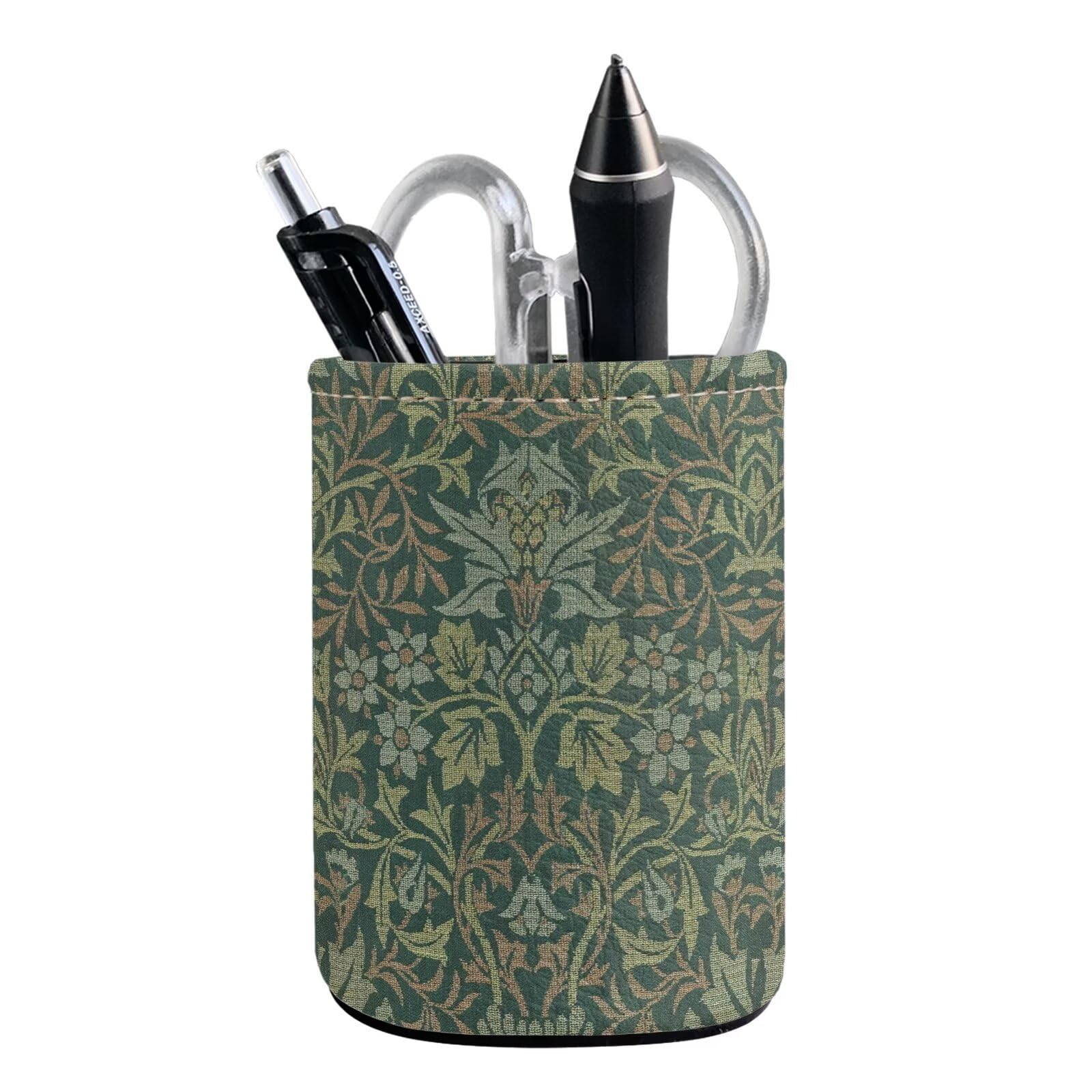 Buxolandt William Morris Flower Print Pen Holder PU Leather Pencil Cup Container Desk Organizer Stand Decor Makeup Brush Scissor Holder Office Desk Home Decoration Office Supplies Accessories - Image 3
