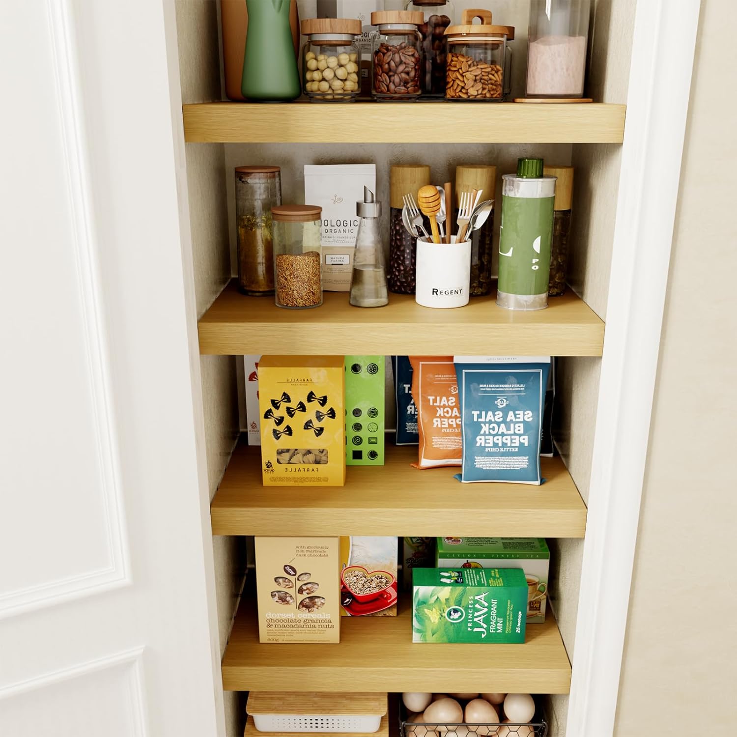 6 PCS Wire Rack Covers for Pantry Wood Grain, 24''W * 16''D(Ready to Use) Faux Wood Shelf Covers for Wire Shelving, Rustic Closet Shelves Covering Toppers, for Pantry, Bathroom, Kitchen, Garage Light Wood 16''D * 24''W