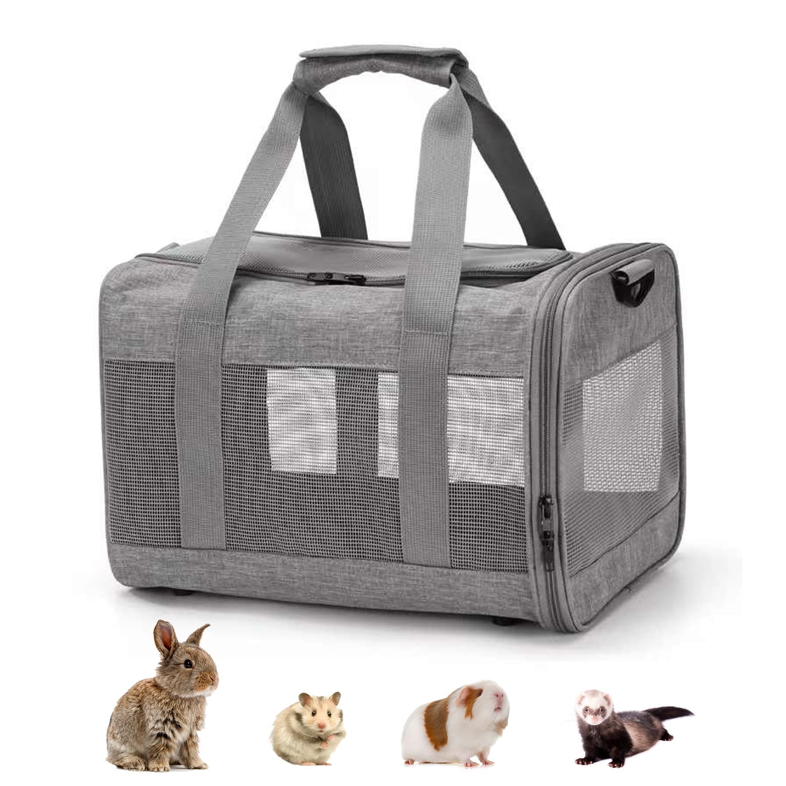 kathson Small Animal Carrier Bag, Guinea Pig Rabbit Travel Carrier Breathable Mesh Window Pet Portable Hand Bag for Hamster Bird Bunny Bearded Dragon Kitty and Etc (Grey)