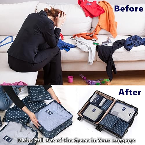 Miniatura 4 de GUIFIER 6 bolsas organizadoras de maleta de viaje, organizador de viaje, juego de cubos de embalaje, bolsas de lavandería, bolsa de almacenamiento