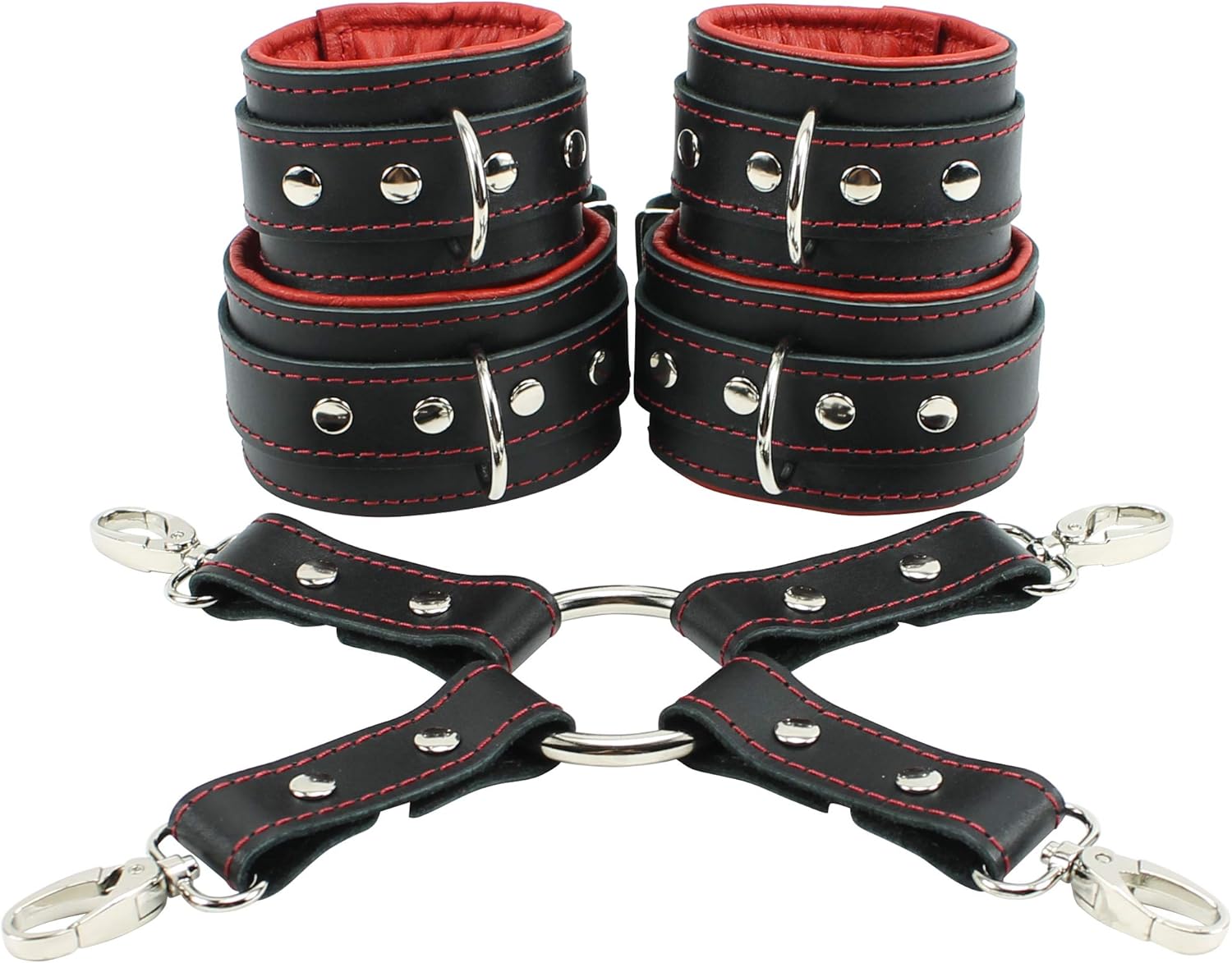 Macon Cuffs Combo Connector Wrist and Ankle Cuffs Latigo Leather Lambskin