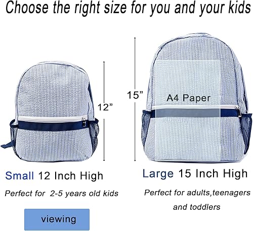 Vista 2 de Mochila para niños pequeños, mochila de Seersucker Preppy, mochila clásica para niños, mochila escolar para preescolar y jardín de infantes