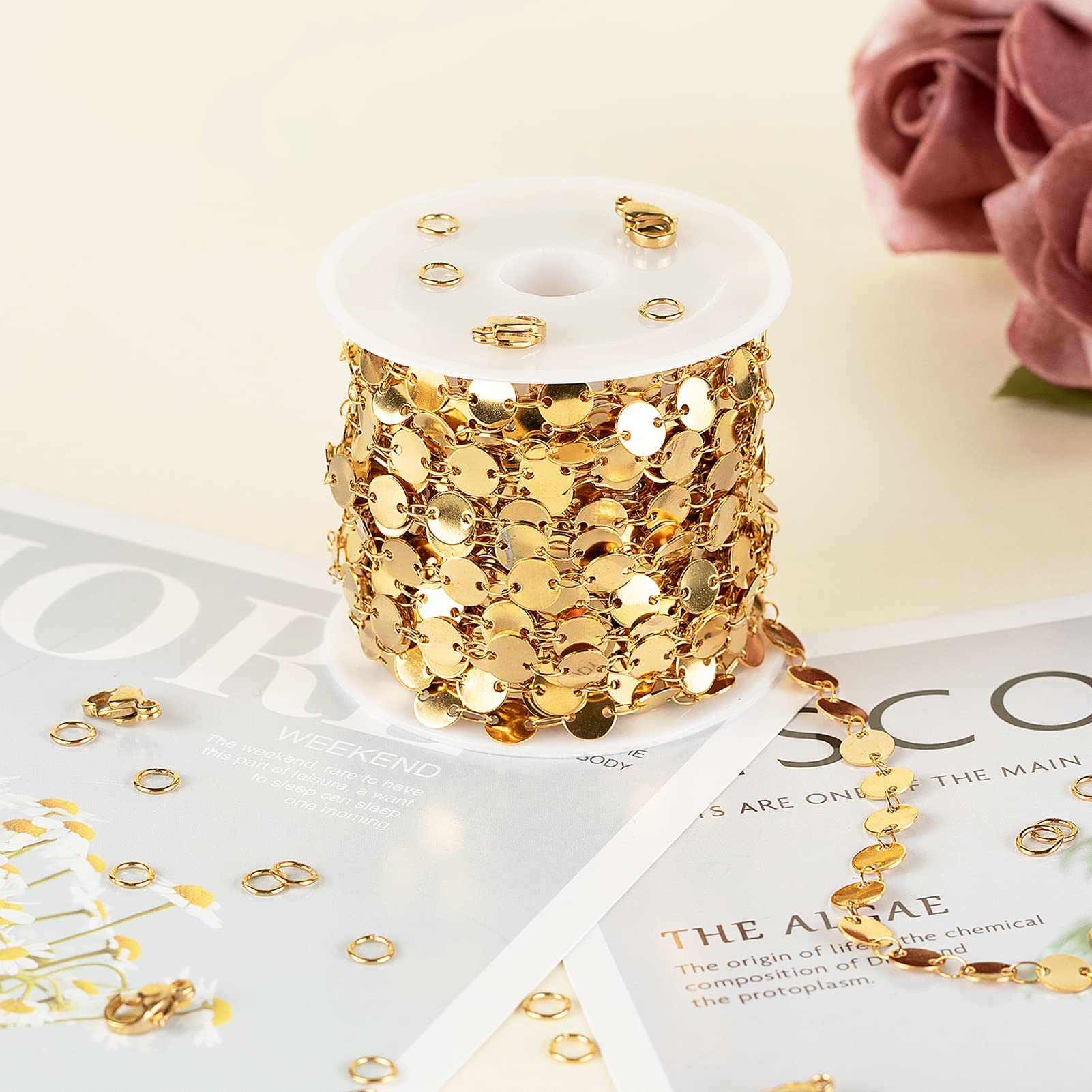Cadena De Collar De Acero Inoxidable Dorado Para DIY – Rollo De 1.5 Mm, Hipoalergénica, Para Crear Joyas Personalizadas