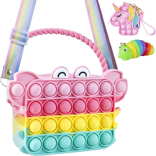 Juego de monedero de juguete para presionar burbujas, bolso de cangrejo para niñas y mujeres con juguete de oruga, bolsa cruzada de hombro con