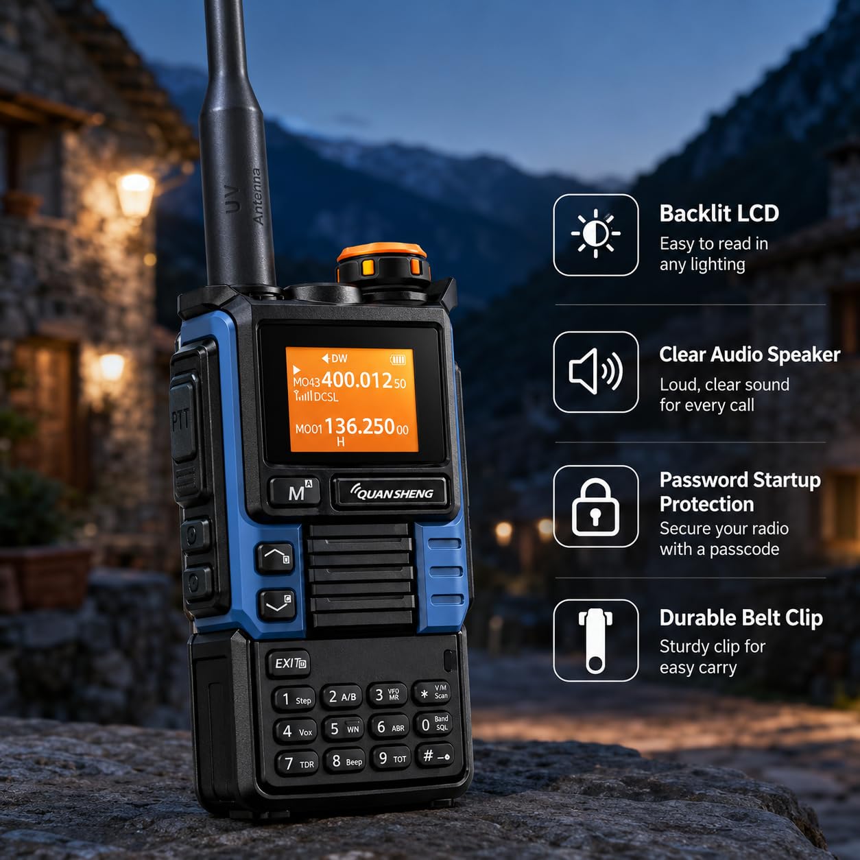 Quansheng UVK5(99) AM/FM/DTMF Walkie-Talkie 200CH 20-1000MHZ Walkie-Talkie NOAA Weather Forecast with Flash Copy Frequency Tpye-C LCD Display for Hiking Camping Travel Two-Way Radio (Blue)
