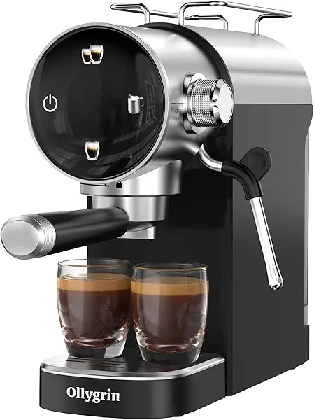 Ollygrin Espresso Machine,15 Bar Semi-Automatic Espresso Maker with Milk Frother,Touch Screen Black Stainless Steel Coffee Machine with 40oz Removable Water Tank,Cappuccino,Latte,Americano for Home