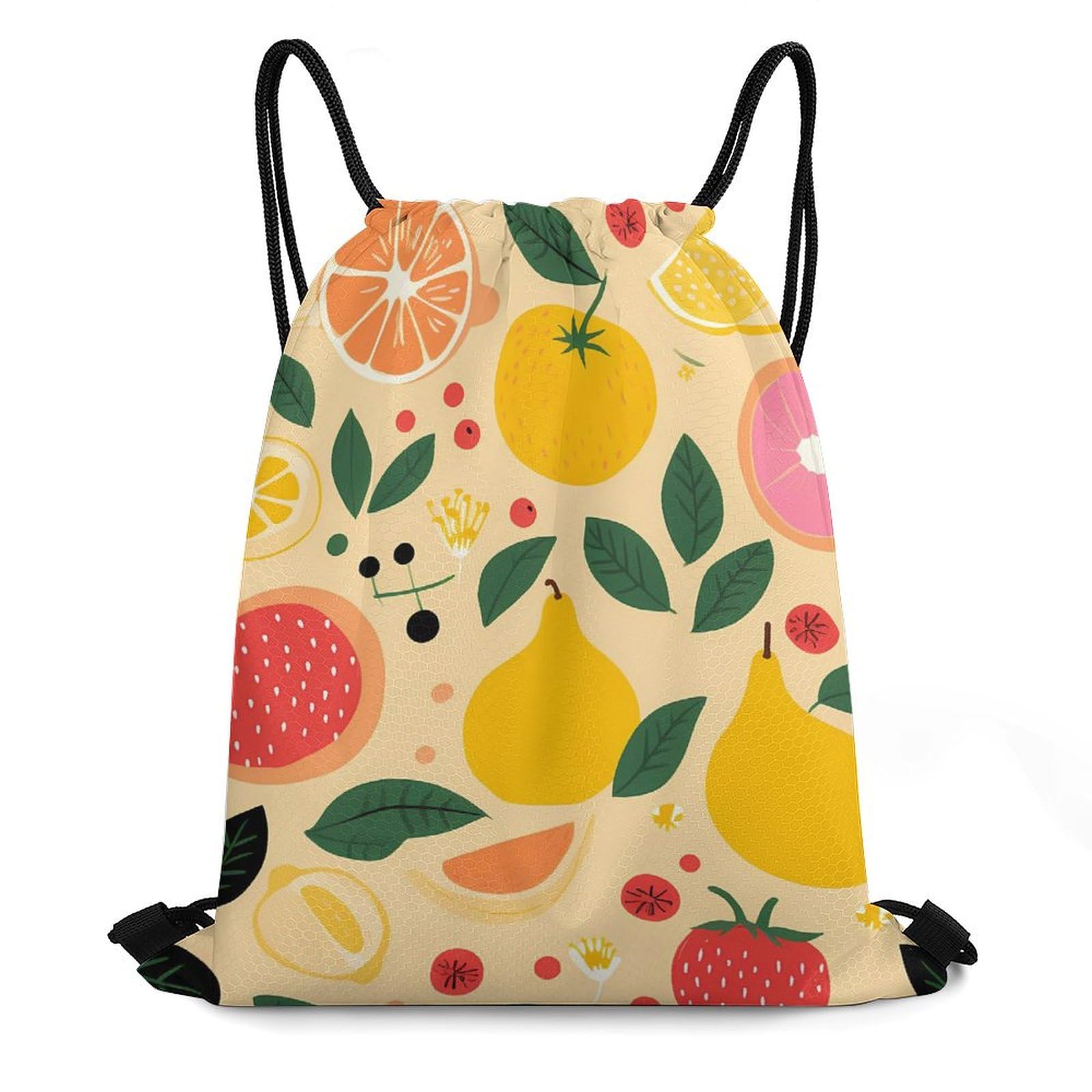 Lemon Watermelon Pineapple Fruit Drawstring Backpack Durable Sport Gym Bags Daypack for Men Women 35 * 42cm