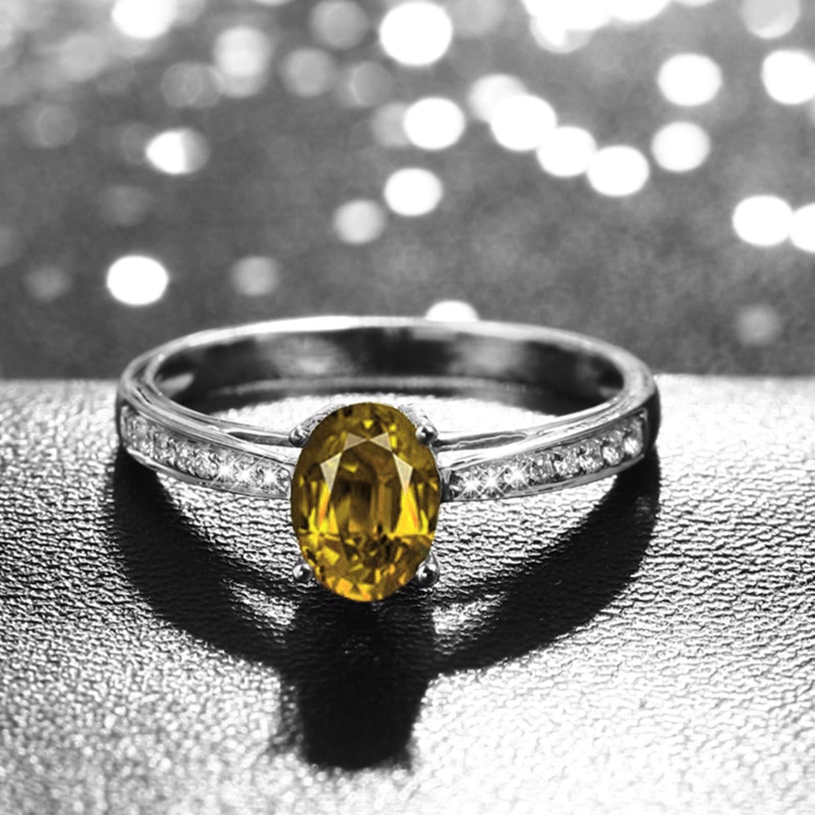 Daesar Anello Fidanzamento Donna, Anello da Donna in Argento 925 Classica 4 Griffe Ovale Zirconi Giallo Anello Anniversario Argento